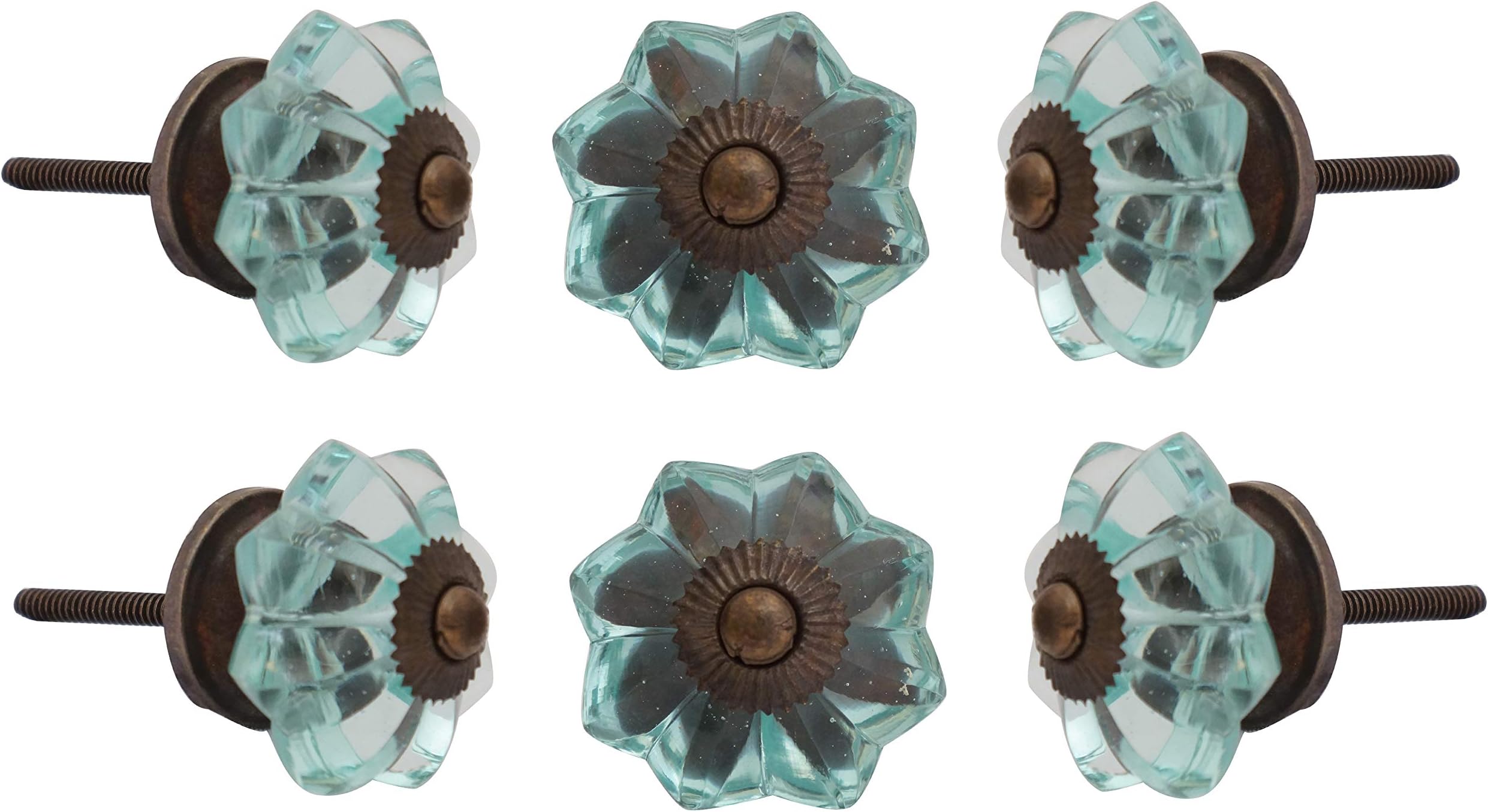 Set of 6 Crystal Knobs for Cabinet & Drawers Decorative Melon Glass Knobs for Home Kitchen Cabinet Hardware Cupboard Glass Door Dresser Wardrobe and Drawer Pulls (Sapphire Blue)