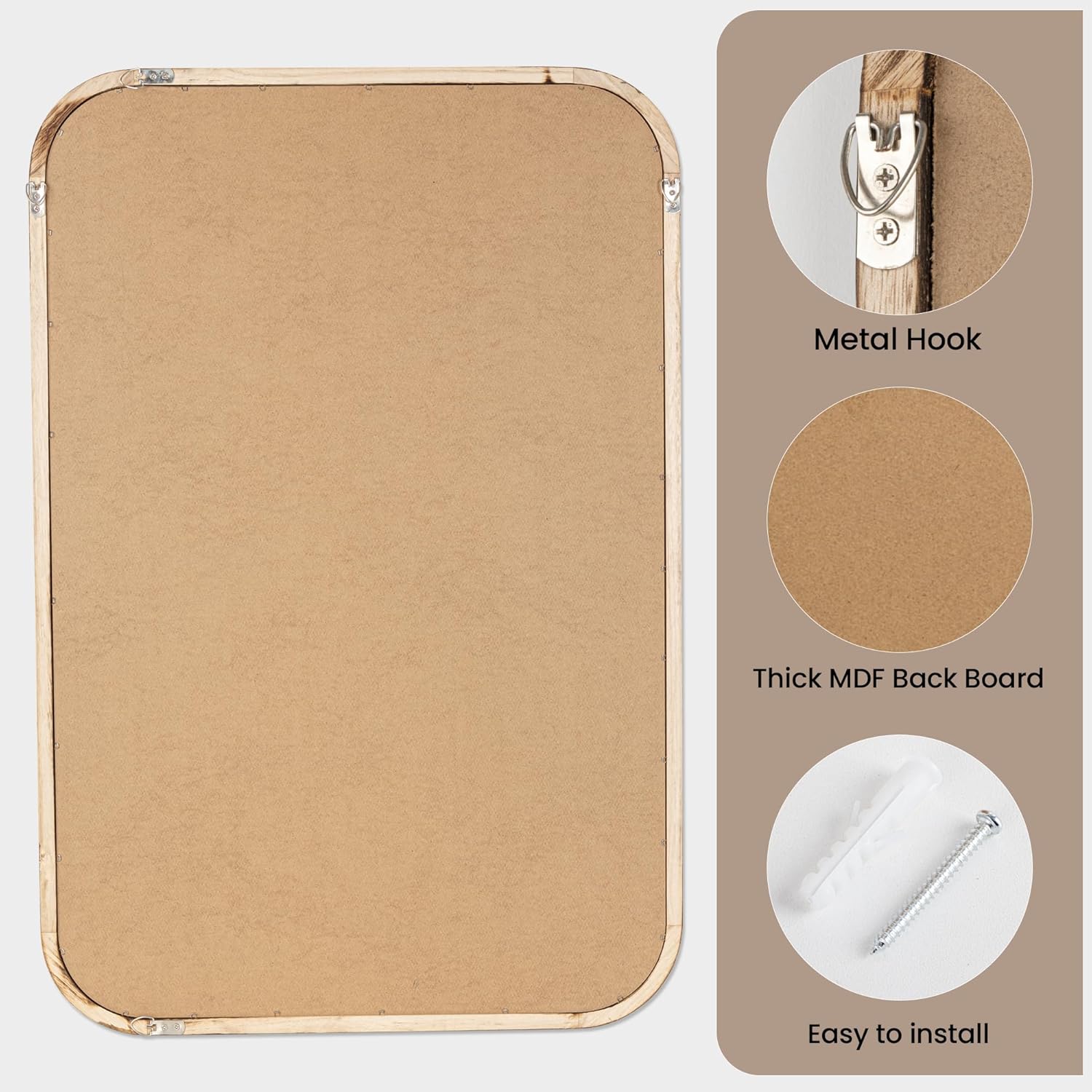 24x36 Inch Solid Wood Framed Mirror Bathroom Mirror Tempered Glass for Wall Mounted, Rustic Wood Frame Wall Mirror Decorative for Living Room Bedroom Vanity Entryway