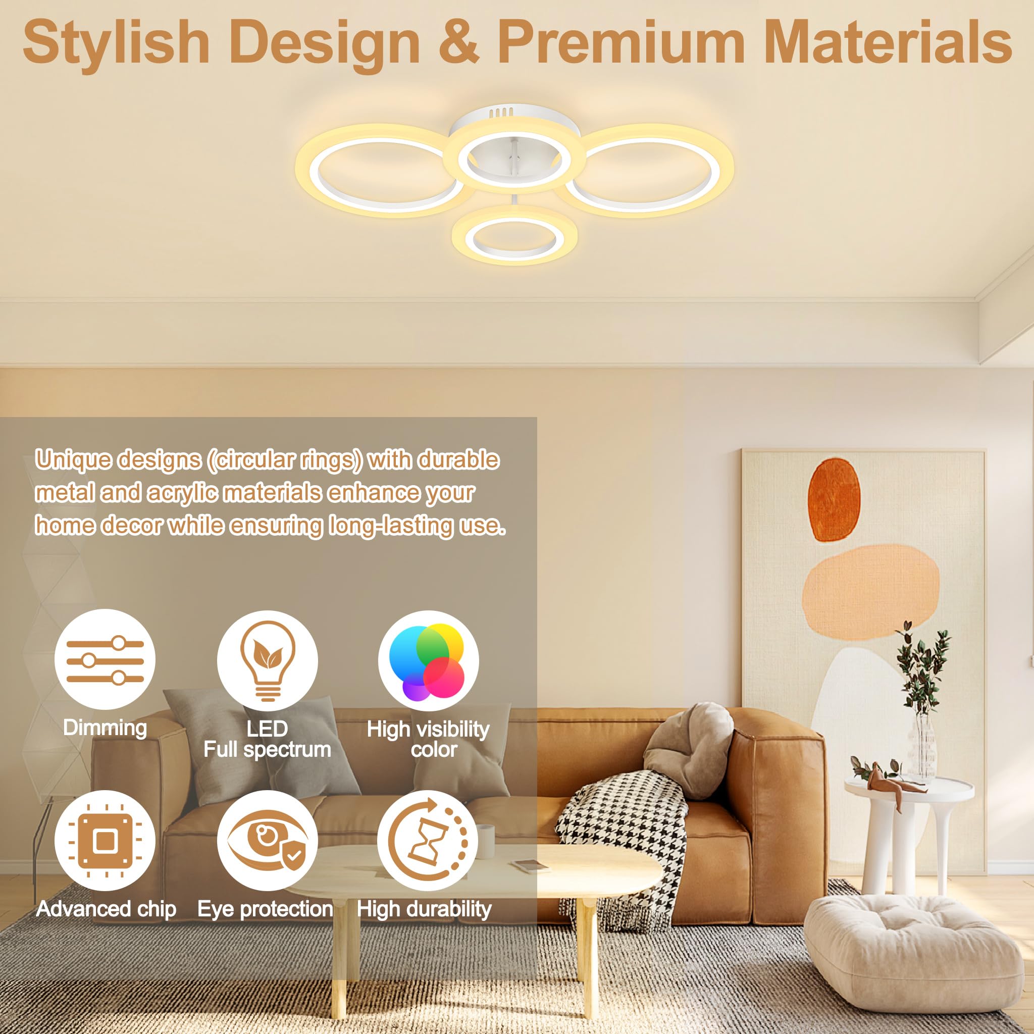 SUBTLETY 60W Dimmbar Deckenleuchte LED Deckenlampe mit Fernbedienung IP44 Wasserdichte Badlampe Modern Kreisverkehr Schlicht Lampe für Büro Wohnzimmer Schlafzimmer Flur Keller Küchen (2+2 Ringe)