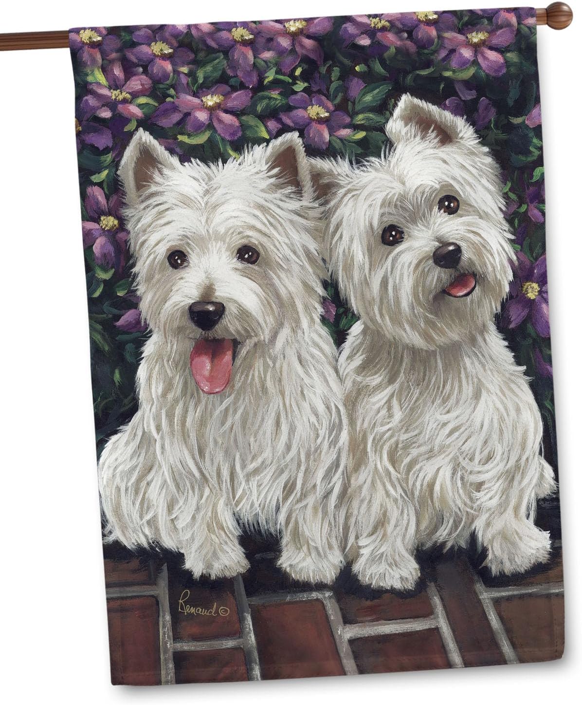 Flagology, West Highland Terrier Molly Glennie Spring Dog House Flag 28" x 40", Outdoor Flag, Exclusive Premium Fabric, Precious Pets Paintings, Summer, Dog, Westie