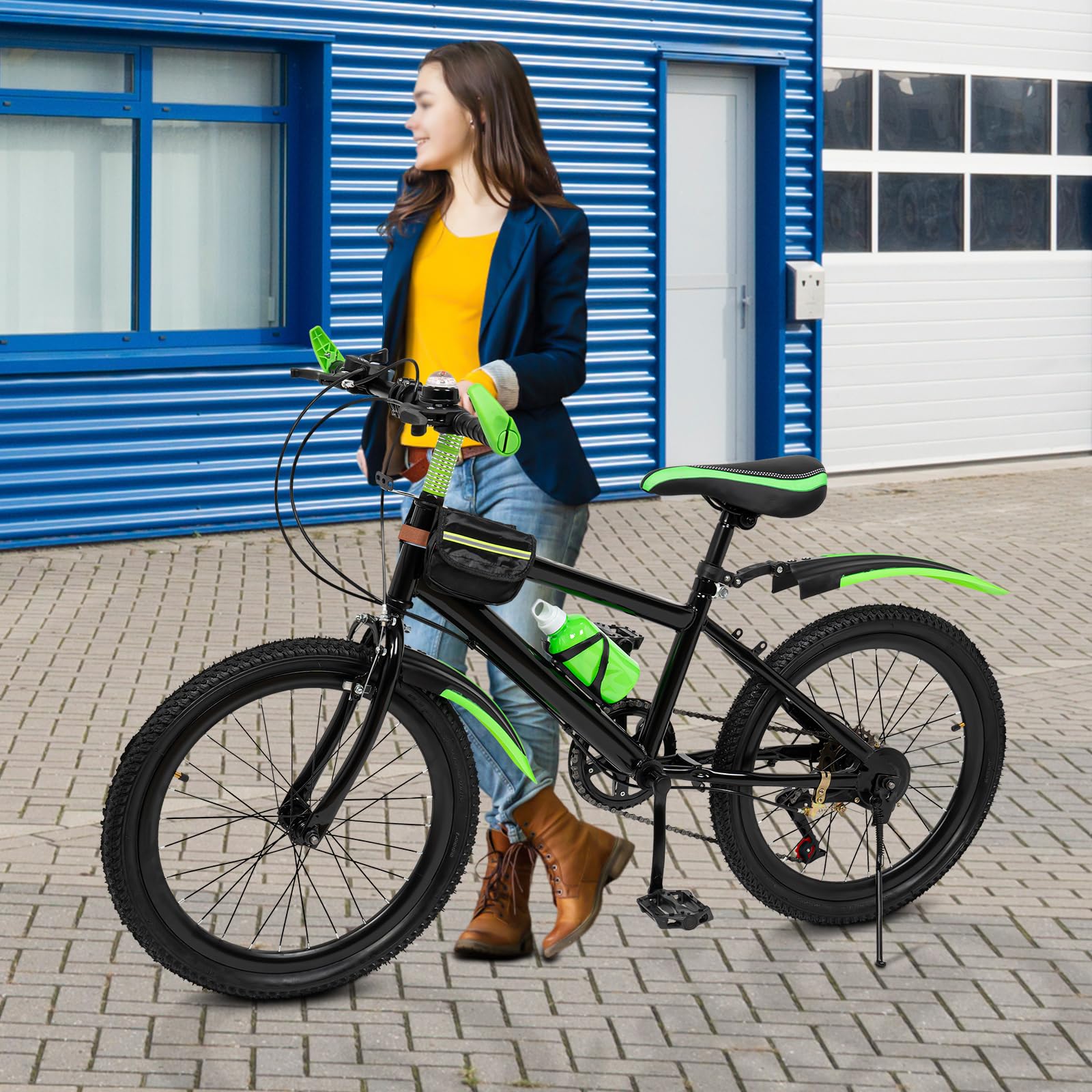 Mountain bike da 20 pollici, verde, da uomo, unisex, con telaio in acciaio al carbonio, robusta bicicletta da fuoristrada per montagna, strada, leggera MTB con freni pieghevoli, per