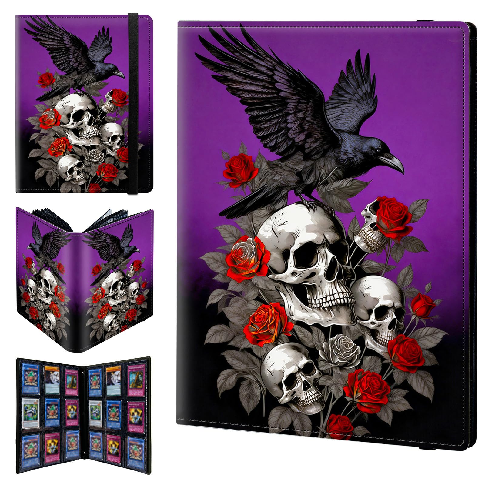 9 Pocket Trading Card Binder 720 Side Loading Pocket Album with Roses Skull and Crow Pattern Design Card Binder for Sports Cards & Game Cards — image 1