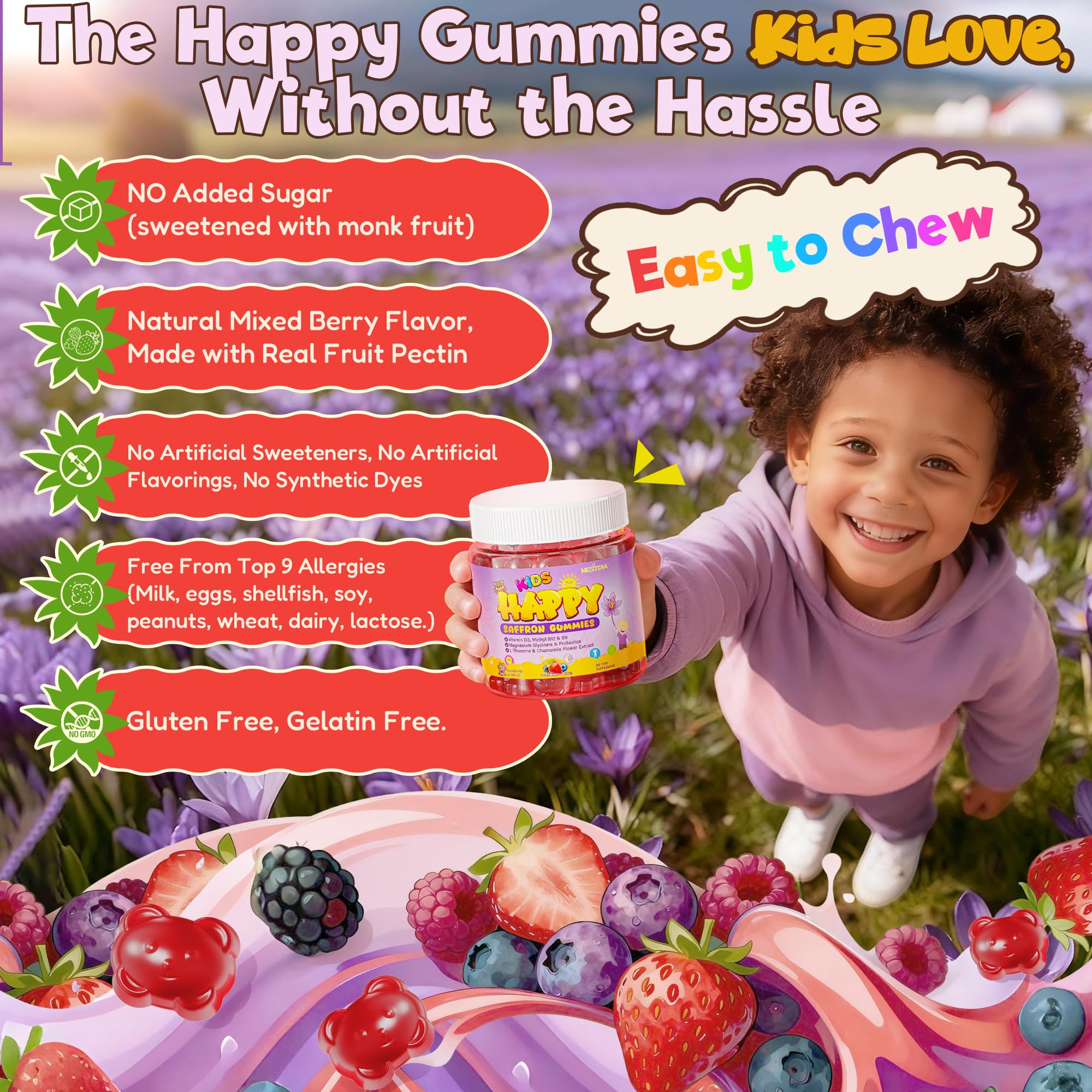 Happy Saffron Gummies for Kids Teen, Magnesium, Vitamin D3 for Calm & Mood — Amazon image 7