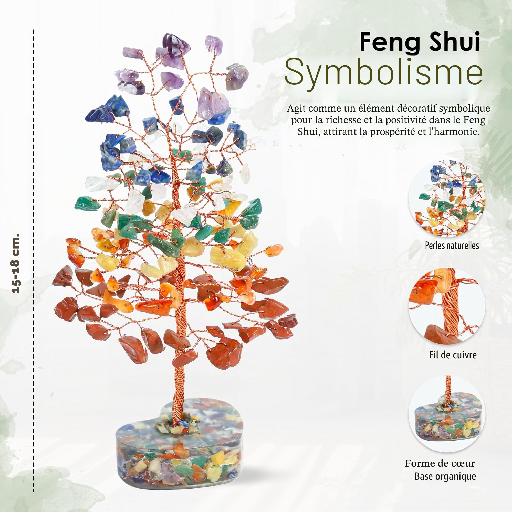 Crocon Arbre en Cristal, Cadeaux d'anniversaire Porte-Bonheur pour Femmes et Mamans, Base en cœur, Pierres et Cristaux de guérison des 7 Chakras, décoration Feng Shui pour la Maison et Le Bureau