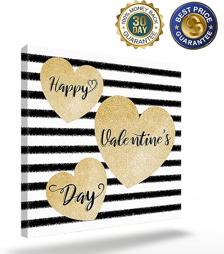 Miniatura 2 de Bathroom Canvas Wall Art Painting Decor Happy Valentines Day Dream Luxury Golden Love Heart Black White Stripes Canvas Prints Modern Artwork