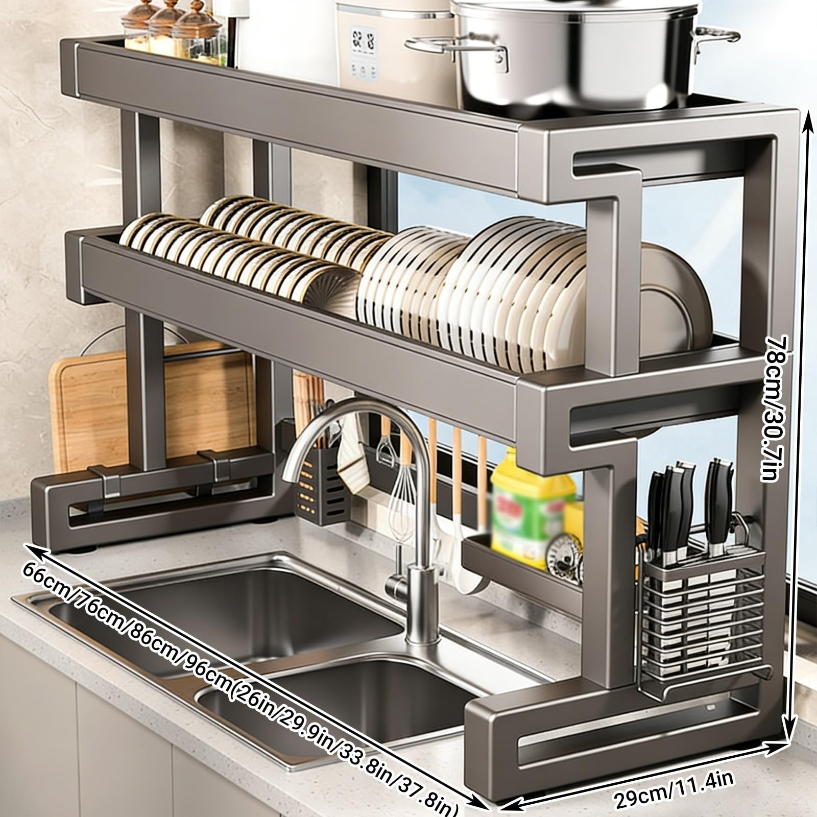 Escurridor de platos de acero inoxidable, soporte para utensilios de cocina, para platos, vasos, cuencos, cubiertos