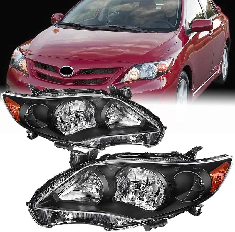 Par de faróis dianteiros Aresparts com carcaça preta para Toyota Corolla 2011–2013 – Esquerdo e direito