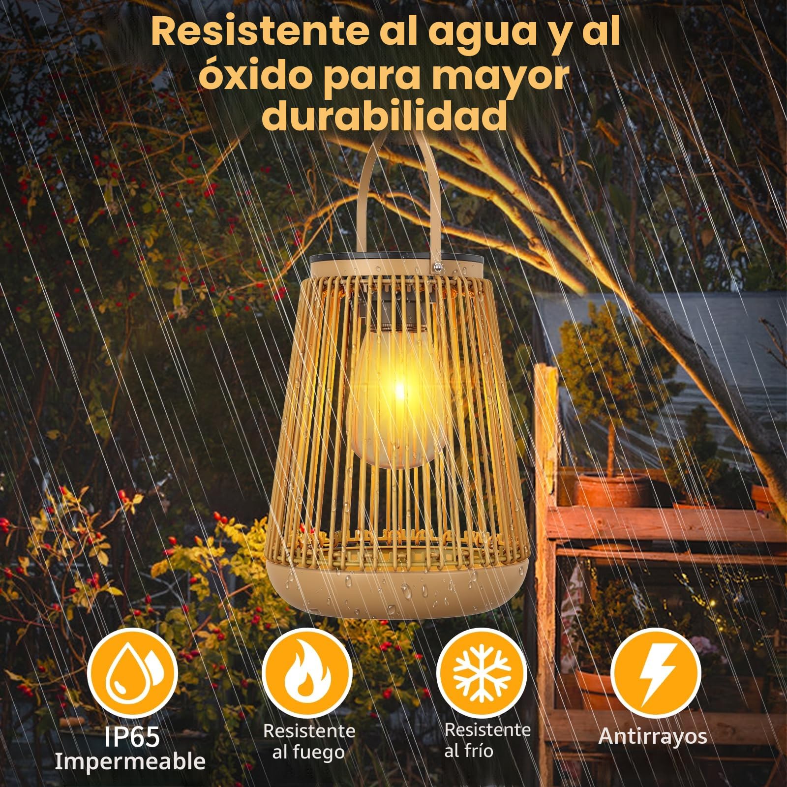 Farolas Solares Exterior, 4 Piezas Luz Solar Colgante Metal de Ratán, IP65 LED Impermeable Decoraciones Lampara Solar Exterior para Jardín, Terraza, Balcón, Césped, Porche, Patio, Camping