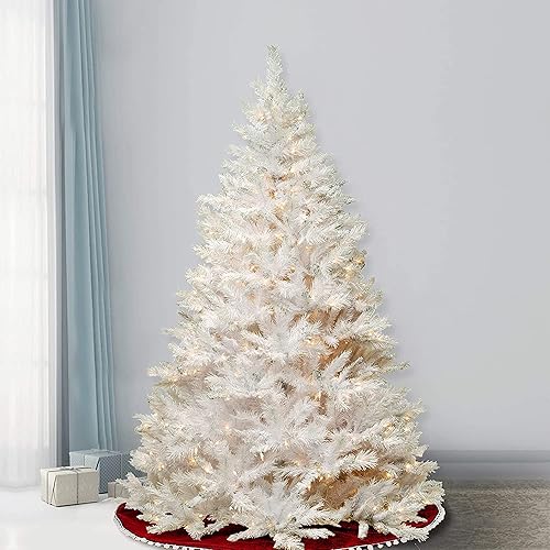 Miniatura 2 de National Tree Company - Árbol de Navidad artificial preiluminado incluye luces blancas preencordadas y soporte blanco con purpurina plateada pino