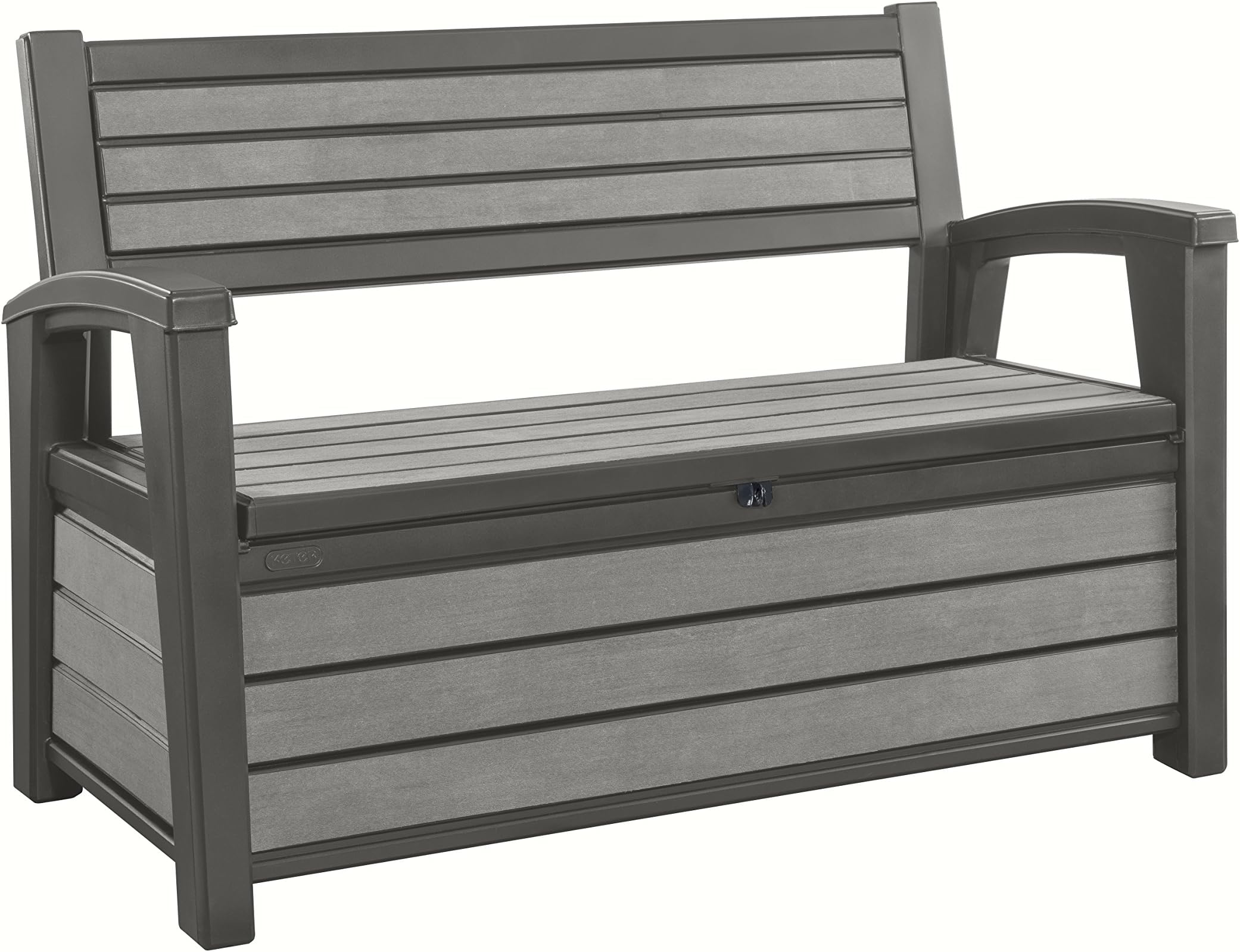 Keter Hudson Bench 2-in-1 Garden Bench and Cushion Box, 227 L Storage Space, Anthracite, 132.7 x 62.1 x 89 cm, Weatherproof, Outdoor, Wood Effect