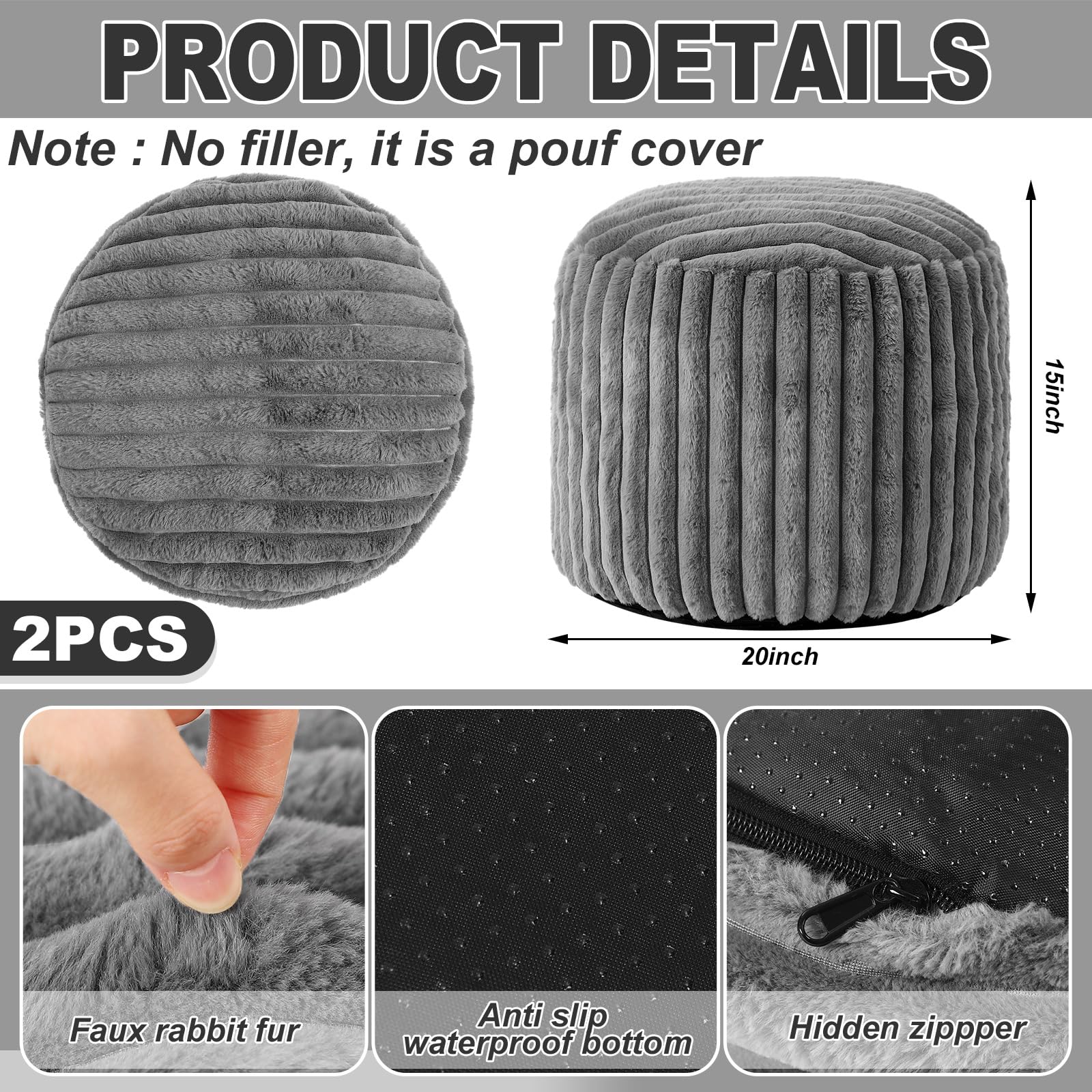 Amazon.com: Teenyyou 2 Pcs 20 x 15 Inch Unstuffed Pouf Cover