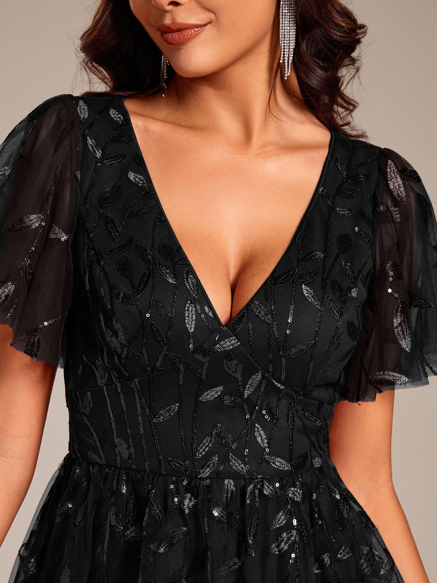 Ever-Pretty Abiti Eleganti Cerimonia Donna Senza Schienale Paillettes Scollo a V Vita Impero Abiti da Sposa Donna EG02230