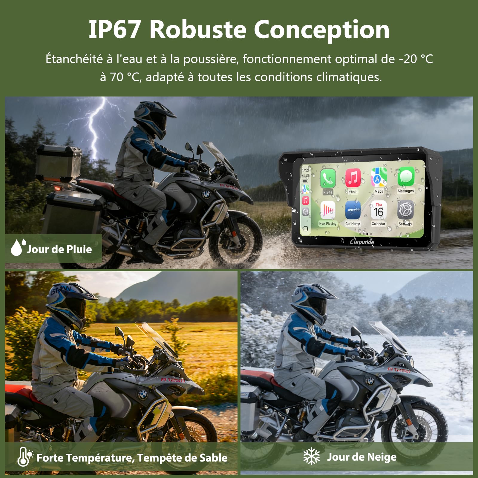 Carpuride W602BS Pro Carplay Écran pour BMW Motos, Natif Wonder Wheel Contrôle & Données Lecture, Sans Fil CarPlay & Android Auto, 6,25" Étanche Tactile Écran, OTA, Double Bluetooth, Interphone, Navi.