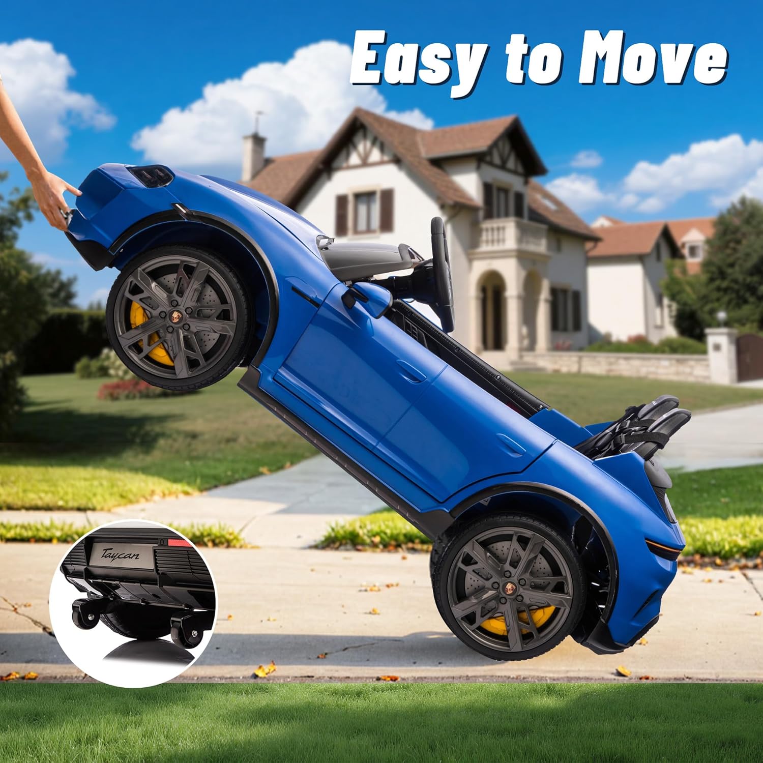 FORESEE Kids 24V Licensed Porsche Taycan Turbo S Electric Ride-On Car, 2-Seater w/Remote Control, LED Lights & Music - Blue