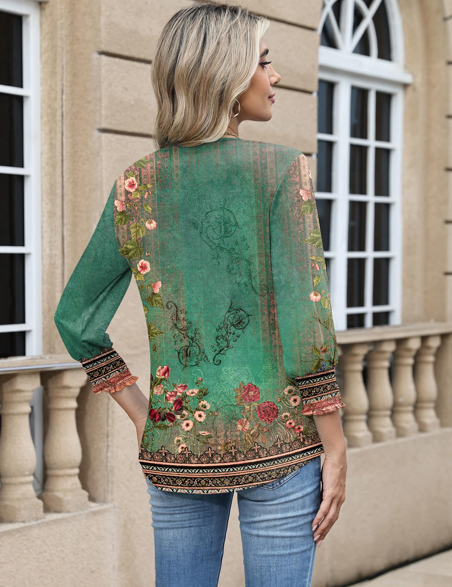 Rapbin Bluse Damen 3/4 Arm Shirt Elegant V-Ausschnitt Tunika Sommer Tops Lässig Oberteil Mit Knopfleiste 2026