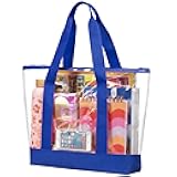 Clear Tote Bag - Zipper Closure, Long Shoulder Strap, Fabric Trimming.