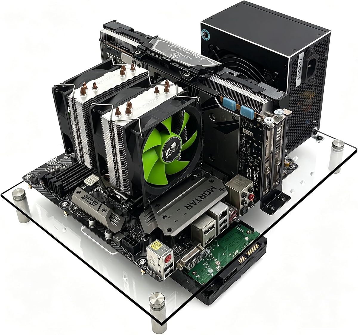 Caja de banco de pruebas de PC de acrílico al aire libre, chasis de computadora de marco abierto transparente para placas base MATX/ITX, diseño de refrigeración superior, fácil montaje, plataforma de prueba de PC para juegos DIY