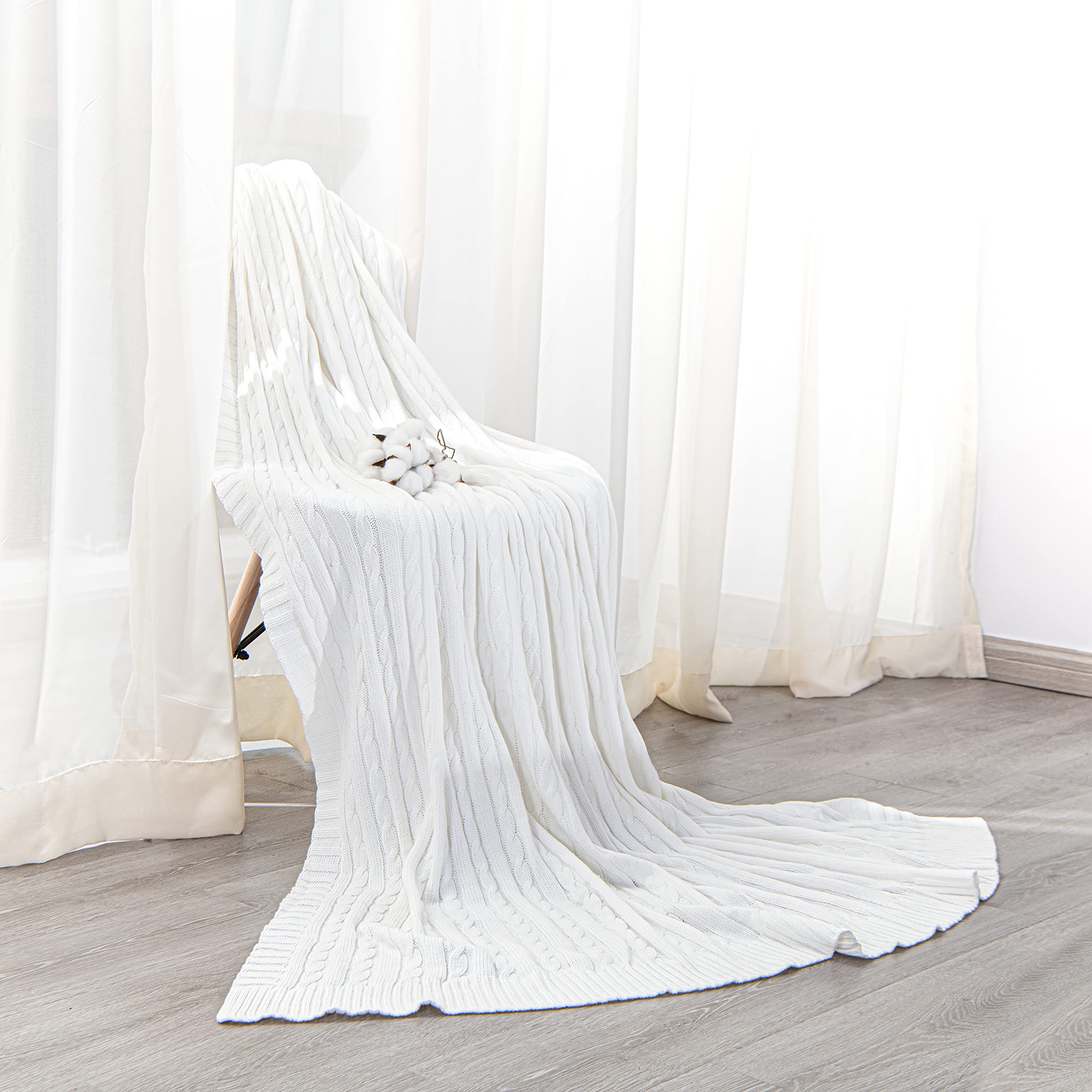NTBAY Coperta in Maglia di Cotone, Coperta da Letto Multicolore Super Morbida e Calda, 130 x 170 cm, Bianco