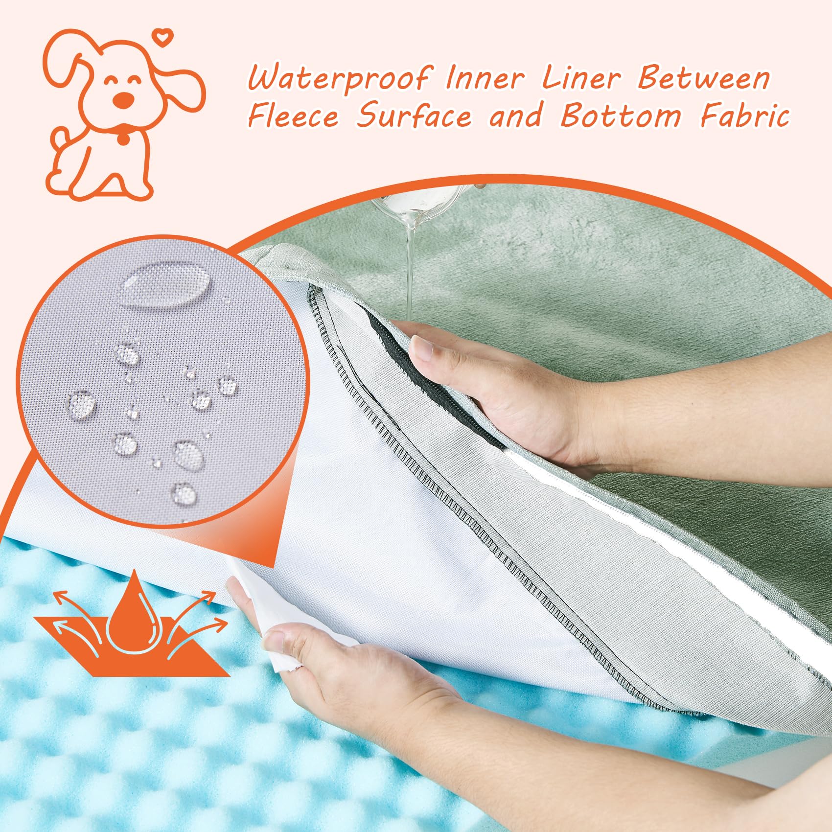 EHEYCIGA Waterproof Dog Beds for Extra Large Dogs with Orthopedic Memory Foam, Greyish Green, 41x27