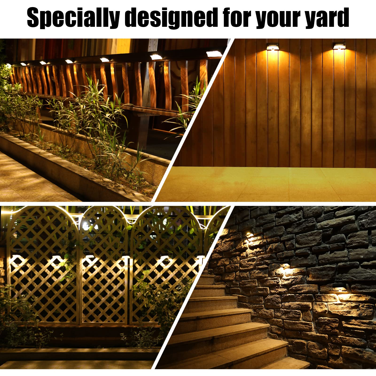 Solar Fence Lights, FabStyl 10 Working Mode Solar Deck Lights Outdoor Step Lights Waterproof LED Solar Wall Lights for Stair, Deck, Patio, Garden, Wall, Swimming Pool, Yard, Post (Black, 8 Pack Plus) 3