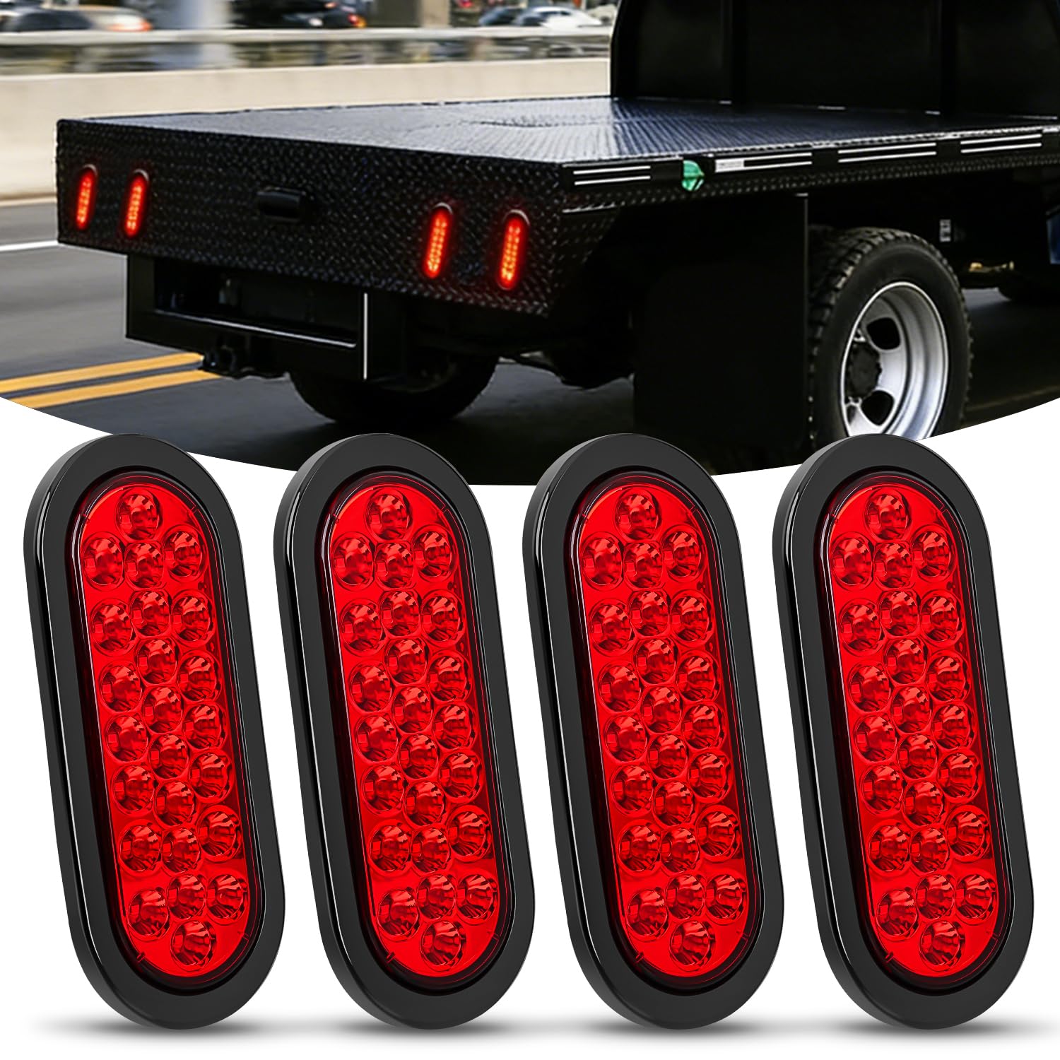 Nilight 6" Oval Trailer Tail Light 4PCS Red 24LED Stop Brake Turn Lights