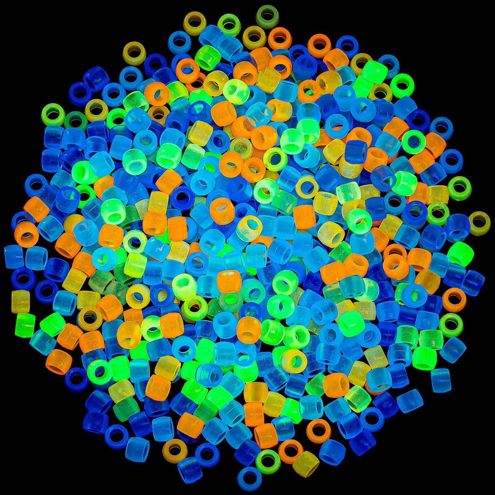 Perles poney phosphorescentes et perles UV avec un grand mélange de 10 couleurs vives
