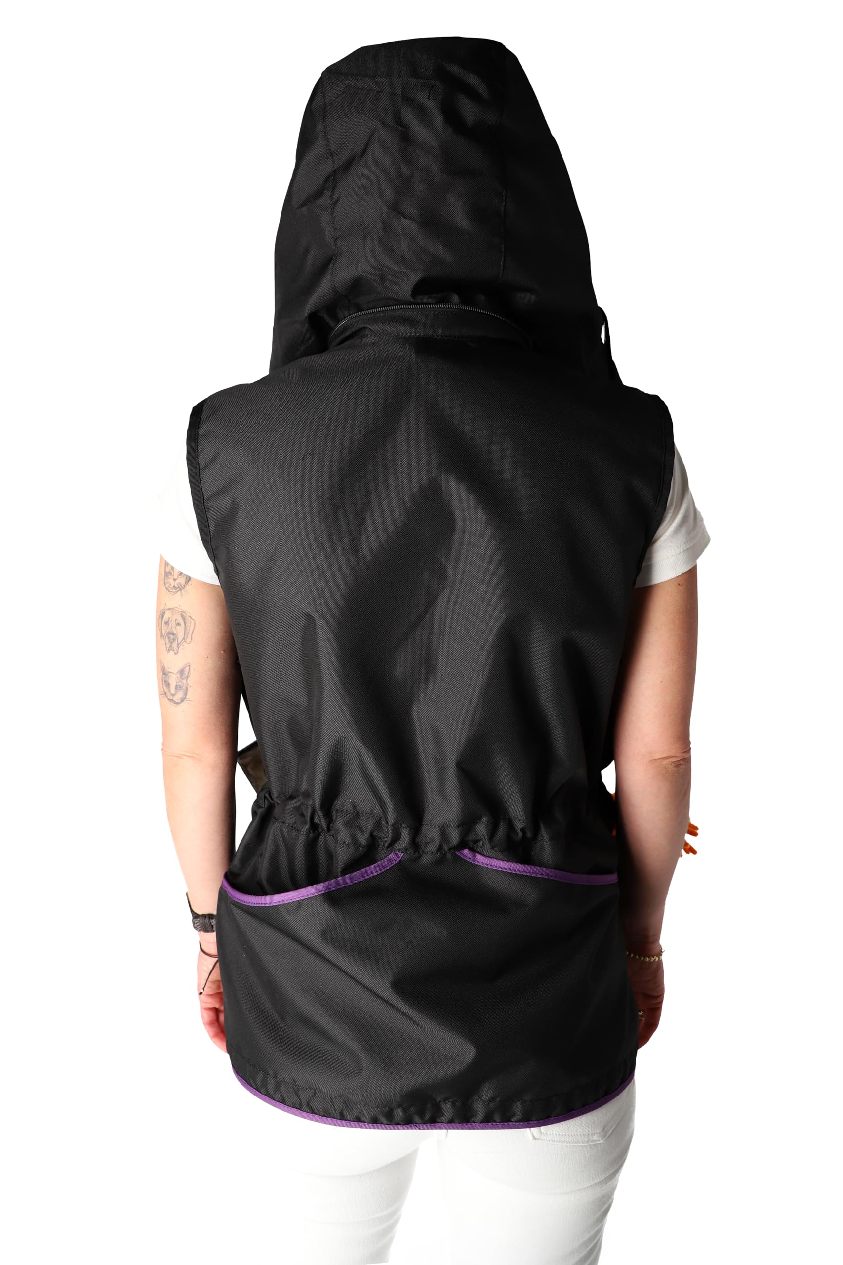 Dingo Waldemar Rutkowski Gilet Dog Trainer avec Deux Poches Zippées, 2 Poches Ouvertes, Capuche, Ajustable, Imperméable, Noir avec Liseré Bleu – Taille M (16426)