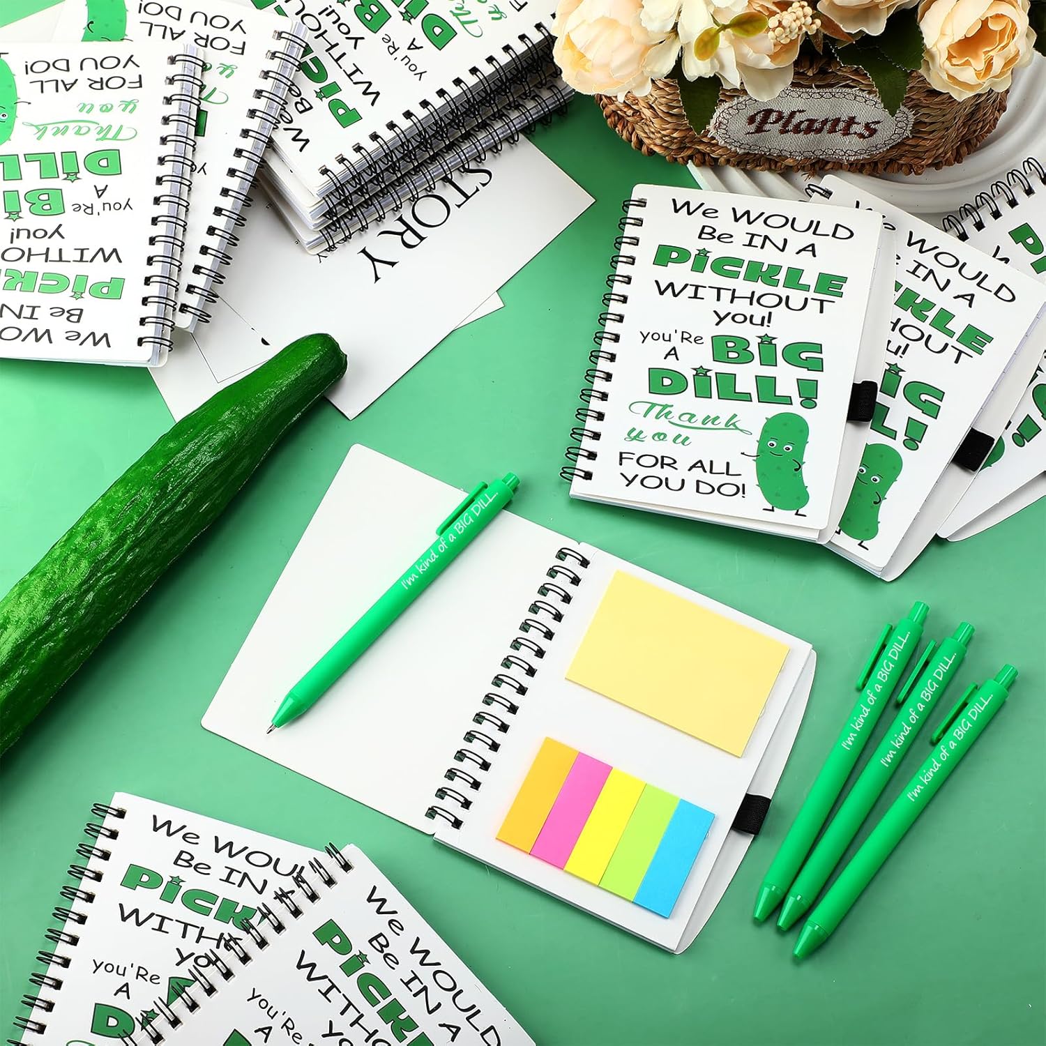 Jetec 24 Pcs Inspirational Pickle Pens Spiral Pickle Notebooks Bulk Emotional Support Gifts for Teacher Employee Coworker Appreciation Gifts Positive Encouragement Back to School Presents