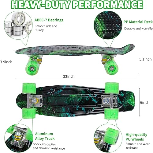 Miniatura 7 de Patinetas, 22" Patineta Completa, Mini Cruiser Skateboard para Niños Niñas Adolescentes Principiantes con Coloridas Ruedas Intermitentes Herramienta