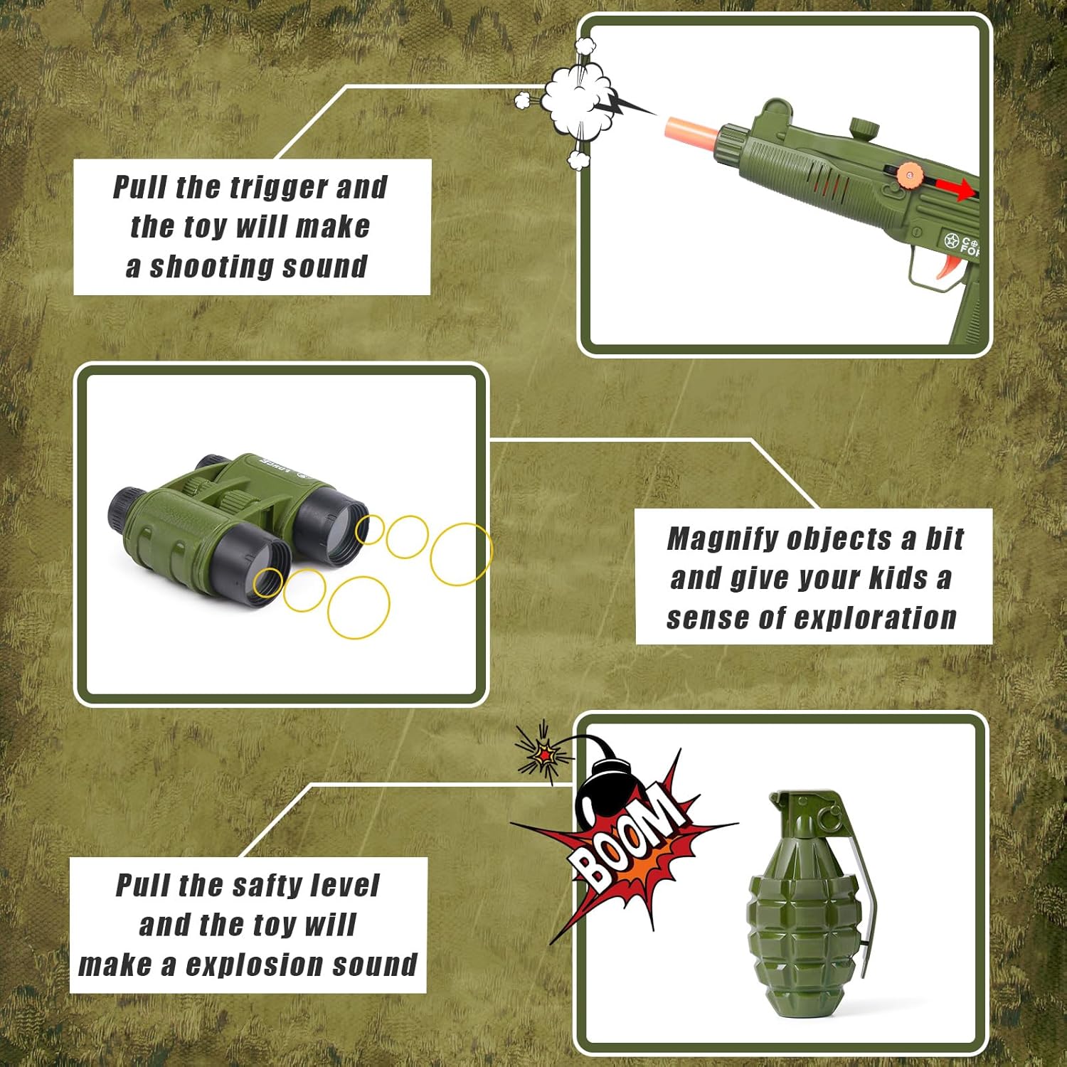 Tacobear Soldier Military Costume for Kids Boys Ages 3-9 Halloween Dress Up Role Play Set with Toy Accessories