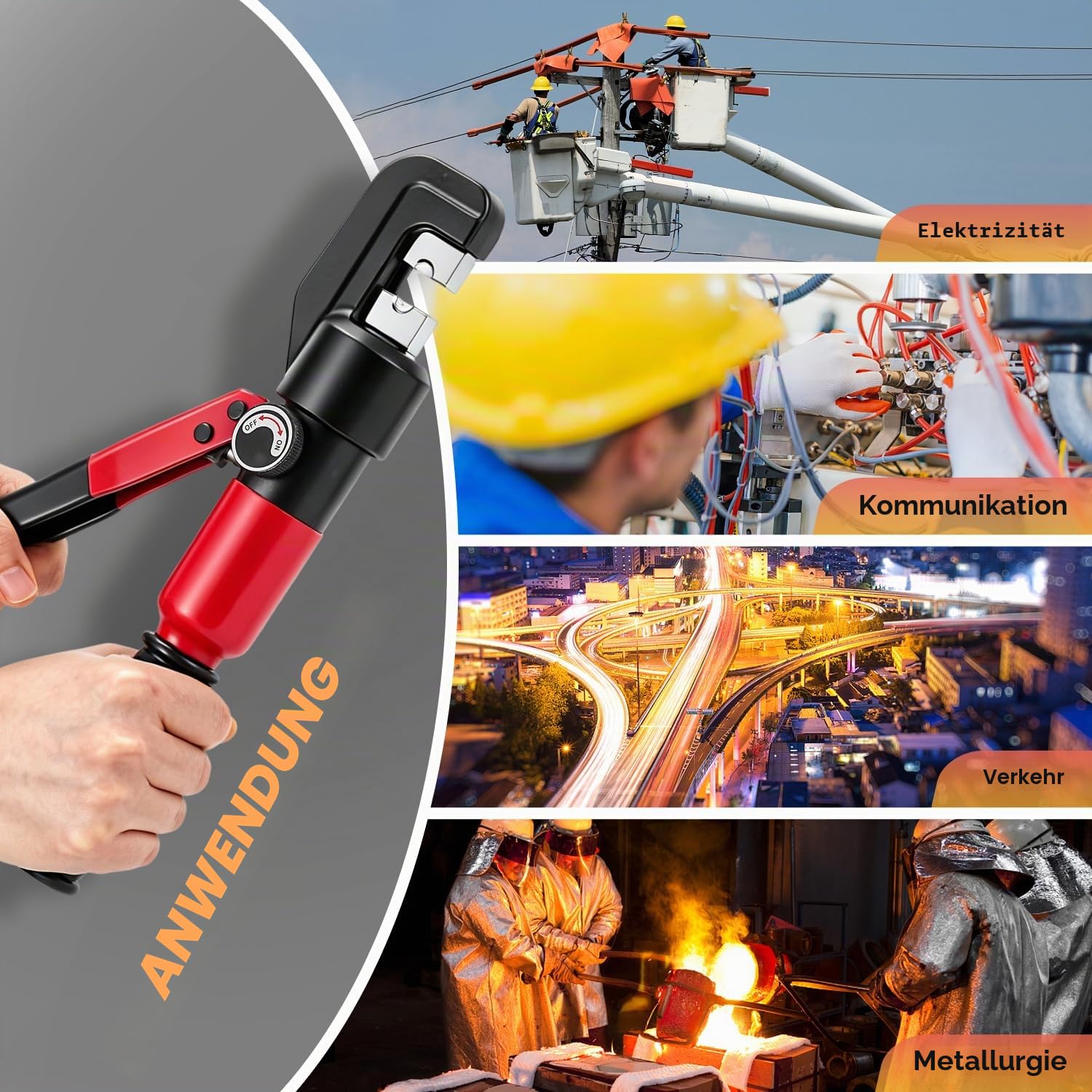 CGOLDENWALL Hydraulische Crimpzange für 10T 4-70m㎡-Rohre mit Isoliertem GriffKabelschuhe Zange 2 Paar Dichtring&Anleitung auf Deutsch inkl.