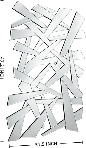 Miniatura 7 de KOHROS Gran espejo de pared de arte moderno  Espejo rectangular biselado irregular para hotel, sala de estar, comedor, plateado (30.7 x 46.5