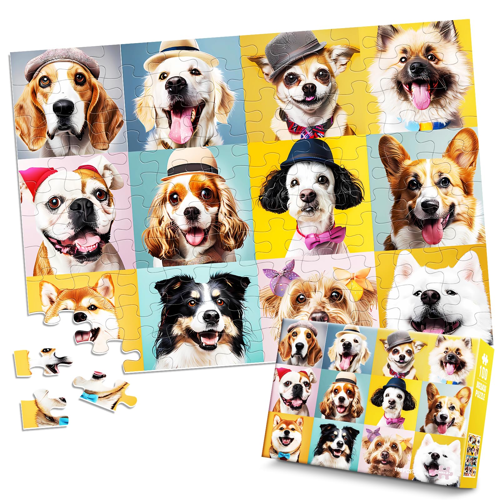 Puzzles for Kids Ages 6-8 8-10 10-12 Year Old and Seniors- Cute Dogs Portrait Jigsaw Puzzle- 100 Piece Puzzles Colorful Children Puzzle Educational