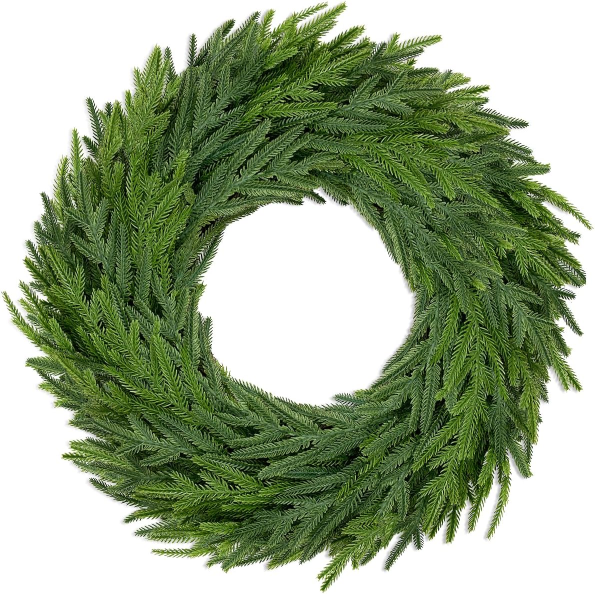 22 Inch Norfolk Pine Wreath - Christmas Wreaths for Front Door, Year-Round Real Touch Greenery Artificial Greenery Wreath for Walls, Windows, Porches, Farmhouse, Indoor/Outdoor Home Décor