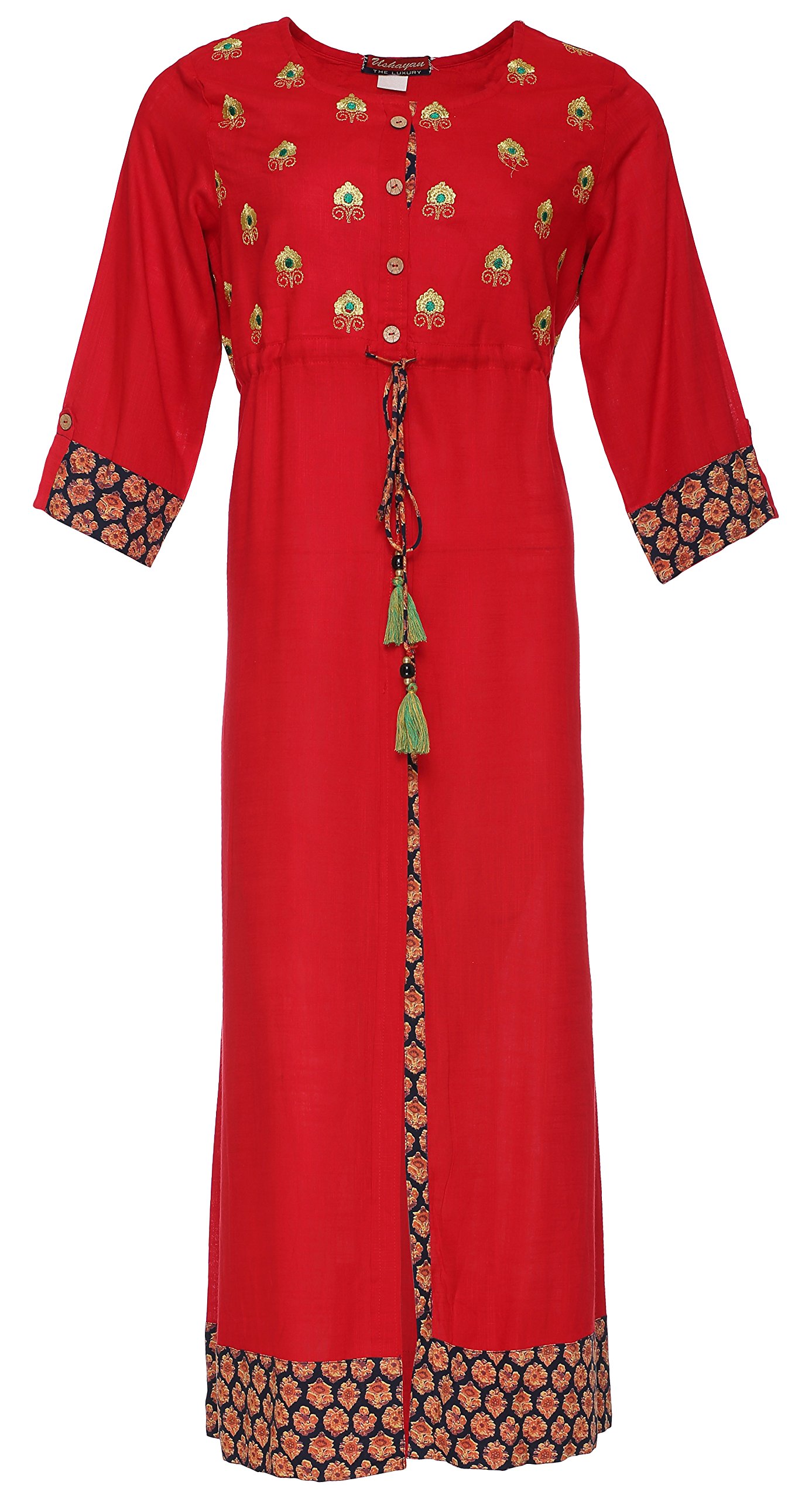 Ushayaan Women's Cotton Kurta (Red, L)