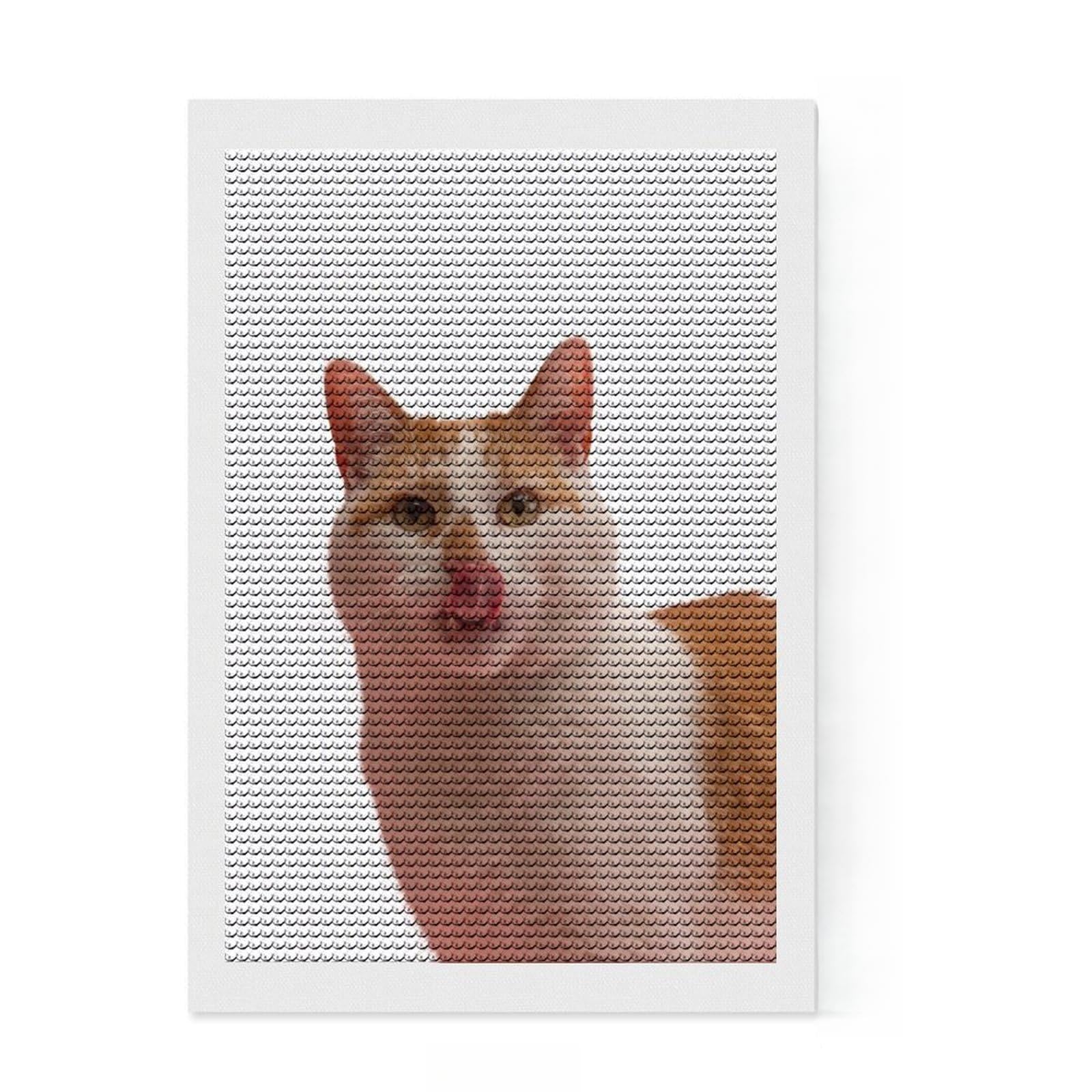Junmoney Cat Meme Round Drill Diamond Painting 8"x12", for Women, Complete Accessories, Festive Craft Gift, Vintage Style Decor