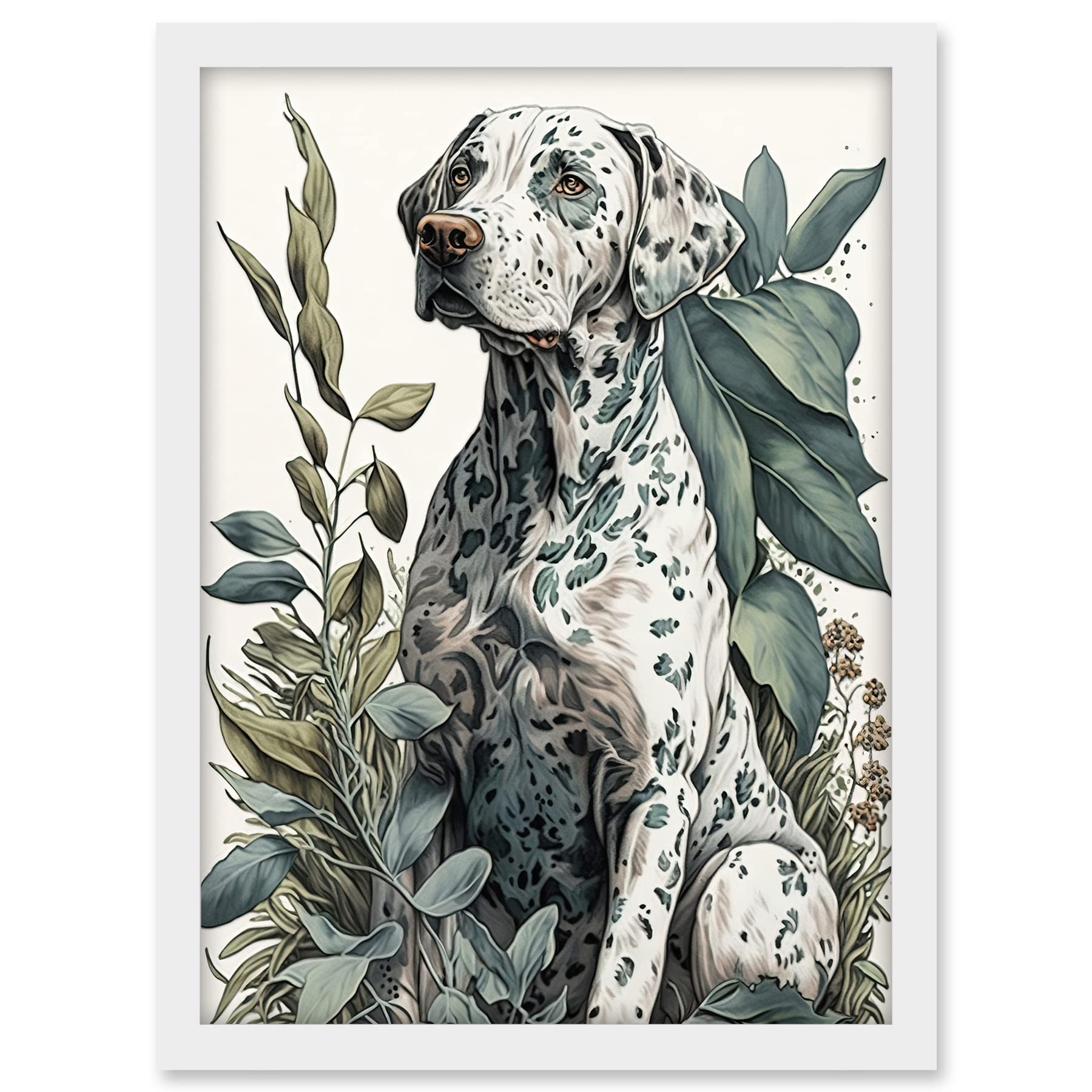Artery8 Dalmatian Dog in Field Plants Modern Watercolour Illustration Artwork Framed A3 Wall Art Print