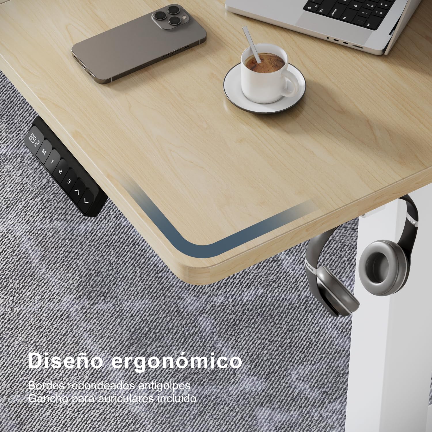 TRIUMPHKEY Escritorio Elevable Eléctrico 110x60cm, Mesa Escritorio Elevable con 3 Memorias, Pantalla LED y Ajustable en Altura Suave, Mesa Elevable Escritorio en Arce