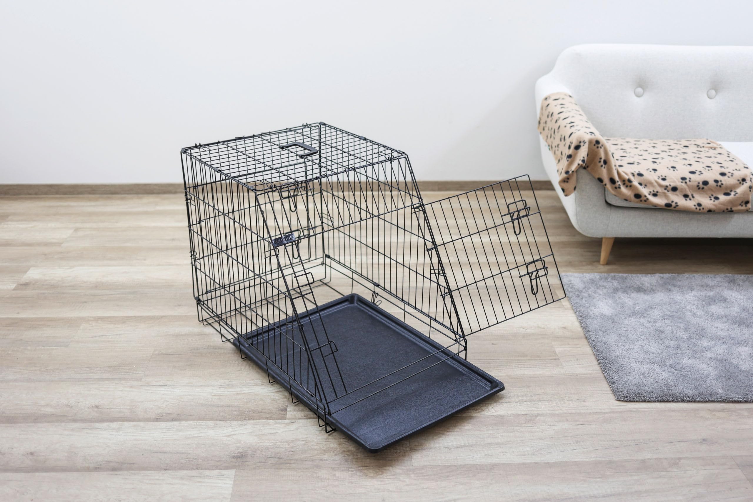 Kerbl Pet Transportín de Malla, transportín para Perros, Negro, 75x52x61 cm, Plegable, de Metal, Perros, con Dos Puertas, para Viajes o para el hogar