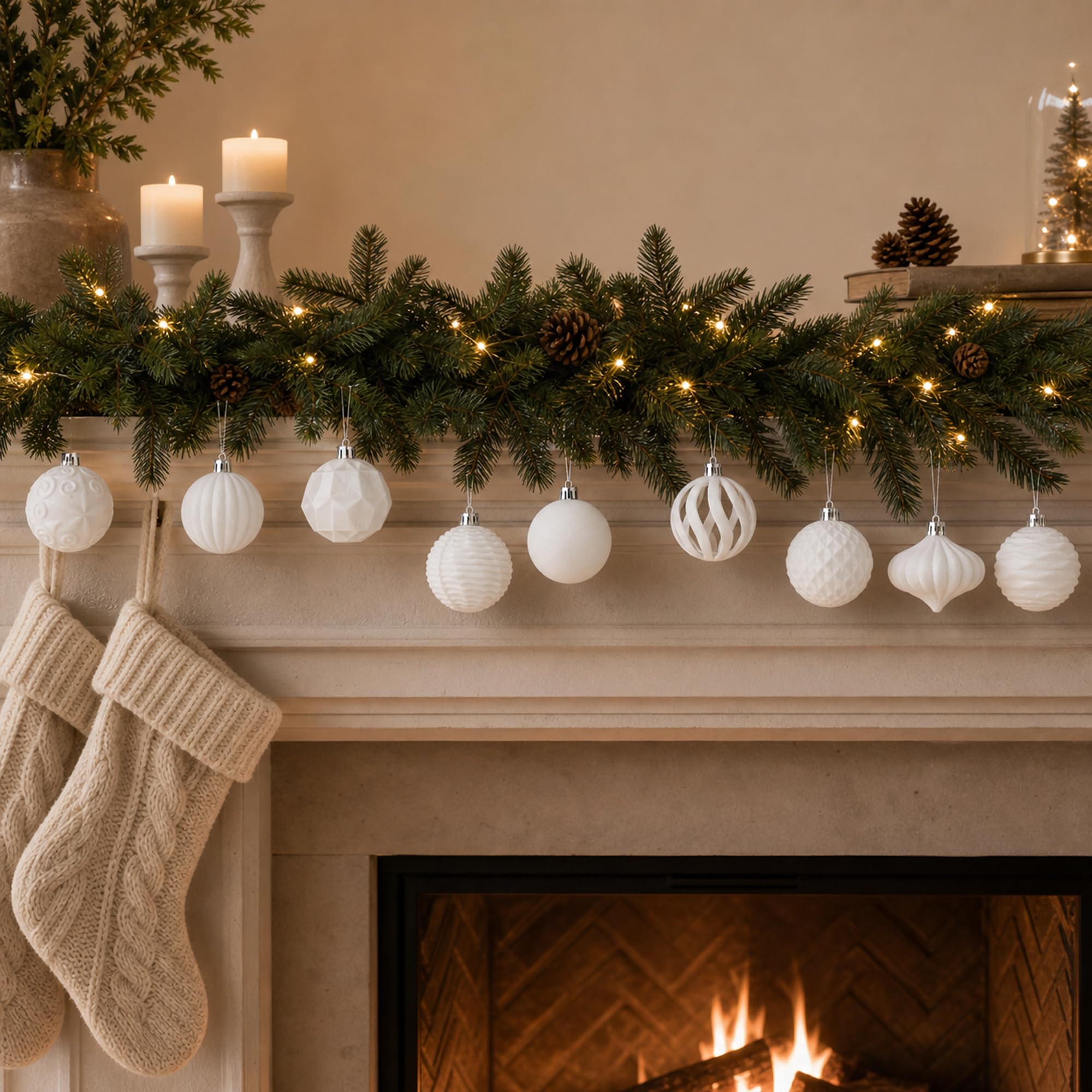 24 palline di Natale in velluto color crema, decorazioni per albero di