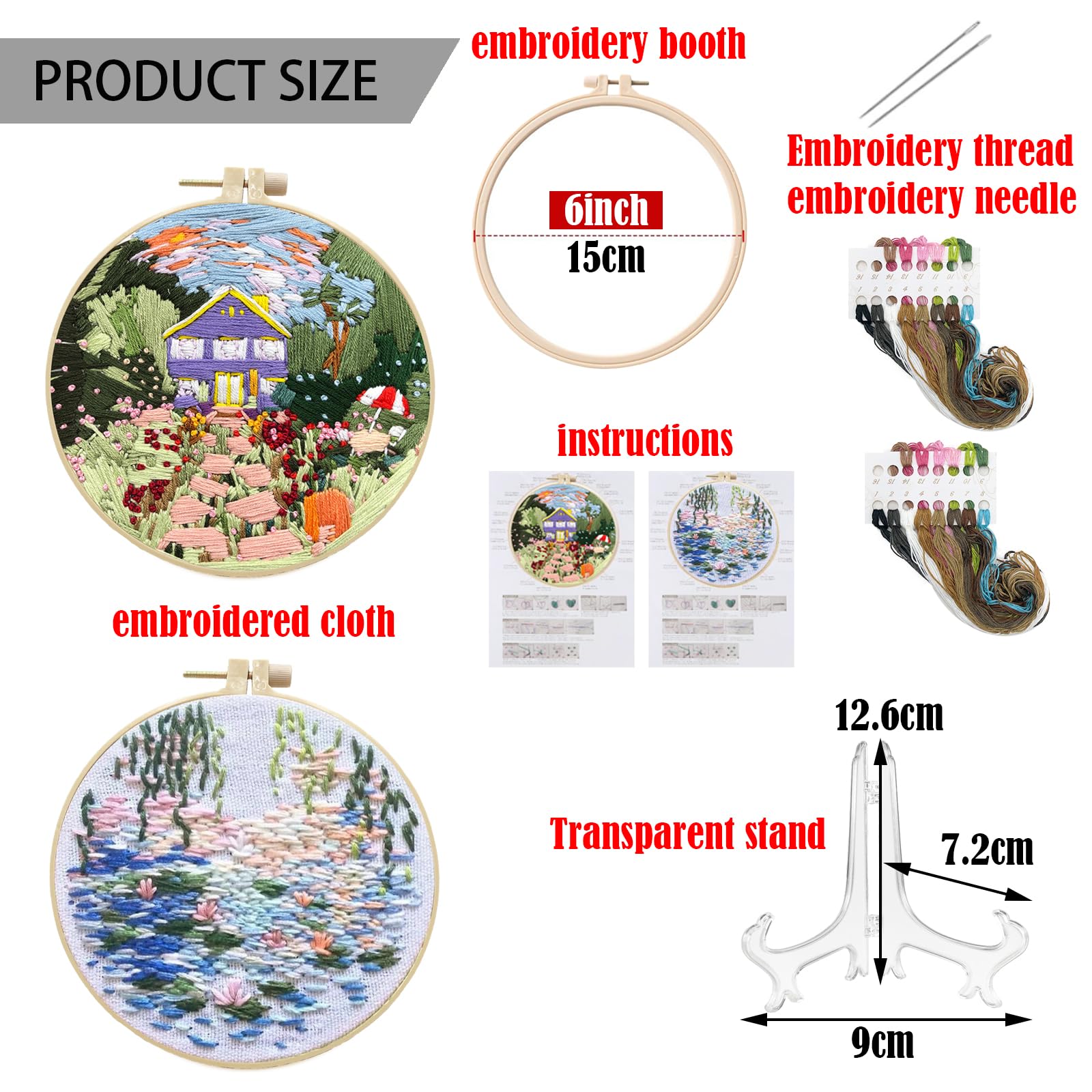 TYXHXTF 2 Sets Embroidery Kit, Embroidery Starter Kits, Embroidery Kit for Beginners Including Patterned Embroidery Cloth - Image 2