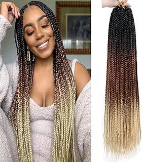 24 Inch Box Braids Crochet Hair 5Packs Ombre Brown Crochet Braids Hair Pre-looped Crochet Box Braids Synthetic Braiding Hair Extensions 22Strands/Pack (1B/27/613, 24inch)
