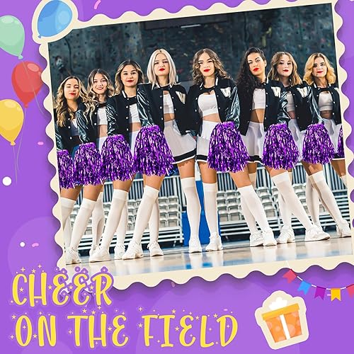 Miniatura 4 de 24 pompones de animadora de papel metálico con mango de plástico, accesorio de animación para fútbol, baloncesto, animación, escuadrón de animación,