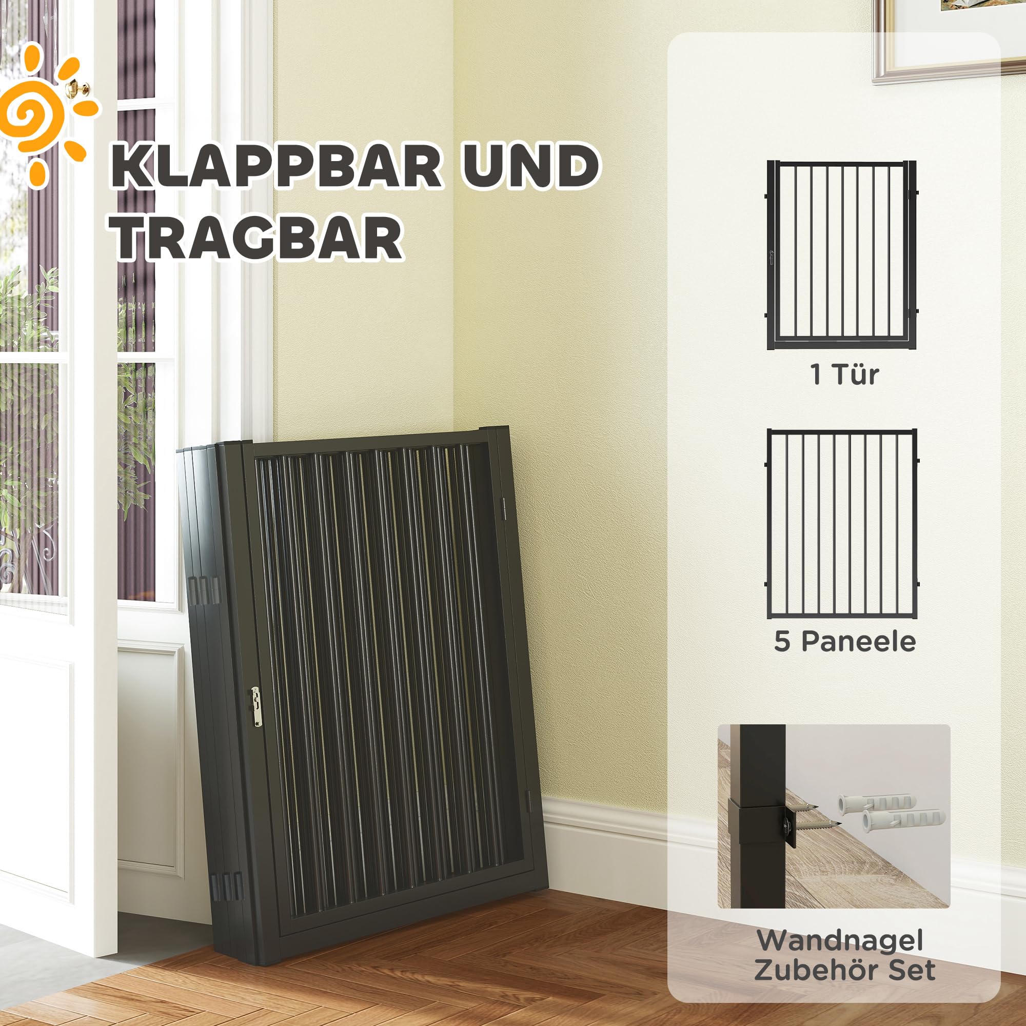 PawHut Huisdierenren, Speelren Voor Puppy's En Kleine Honden, Met Deur Geschikt Voor Binnen En Buiten 76 Cm Zwart~1seh6cv9ht001