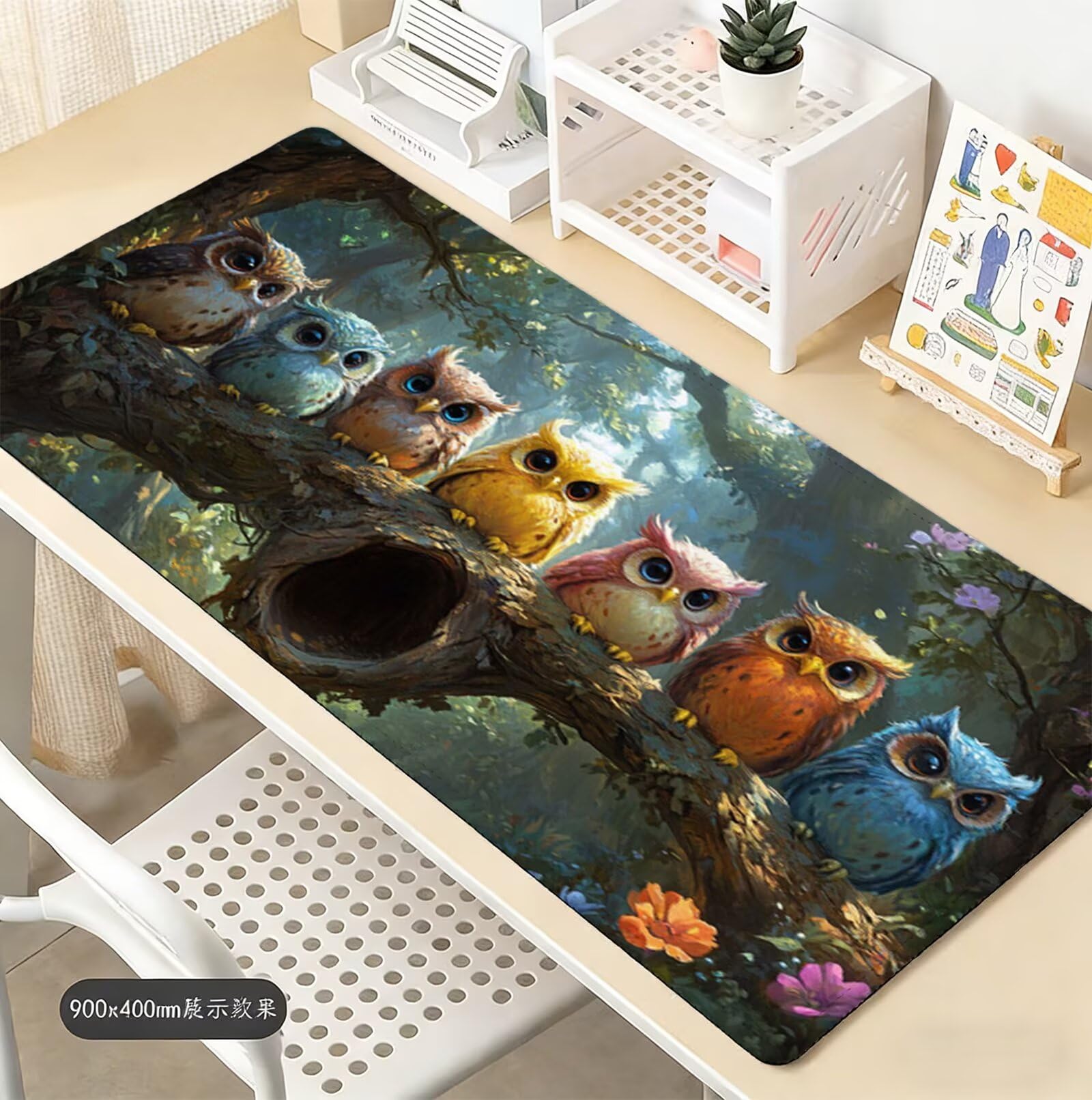 Podkładka pod mysz XXL 1400 x 600 mm Kolorowa podkładka pod mysz do gier, podkładka na biurko z antypoślizgową gumową podstawą, wodoodporna i antypoślizgowa podkładka pod mysz sowa, do PC, akcesoriów