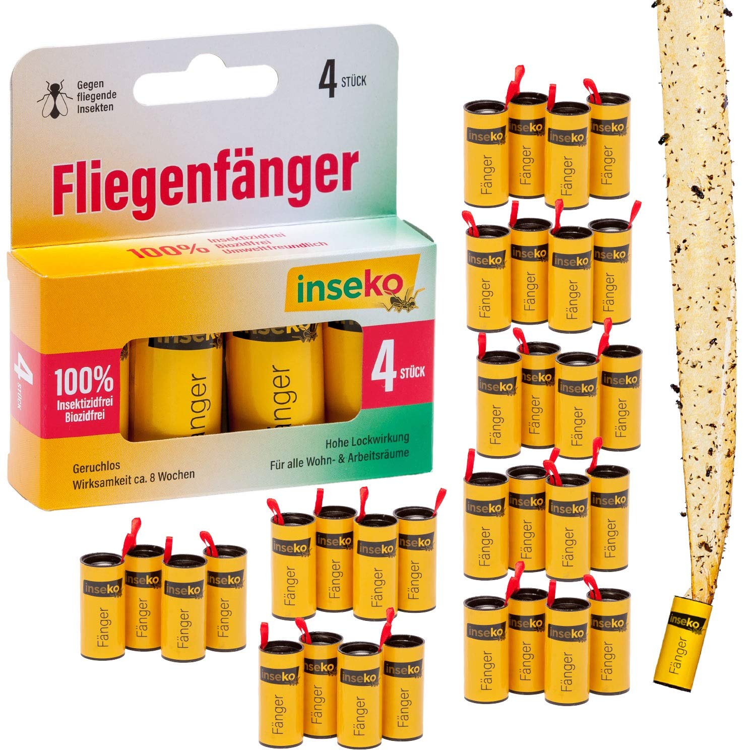 inseko 32 x Fliegenfalle I Premium Fliegenfänger I Fruchtfliegenfalle I umweltfreundlich - giftfrei (32)