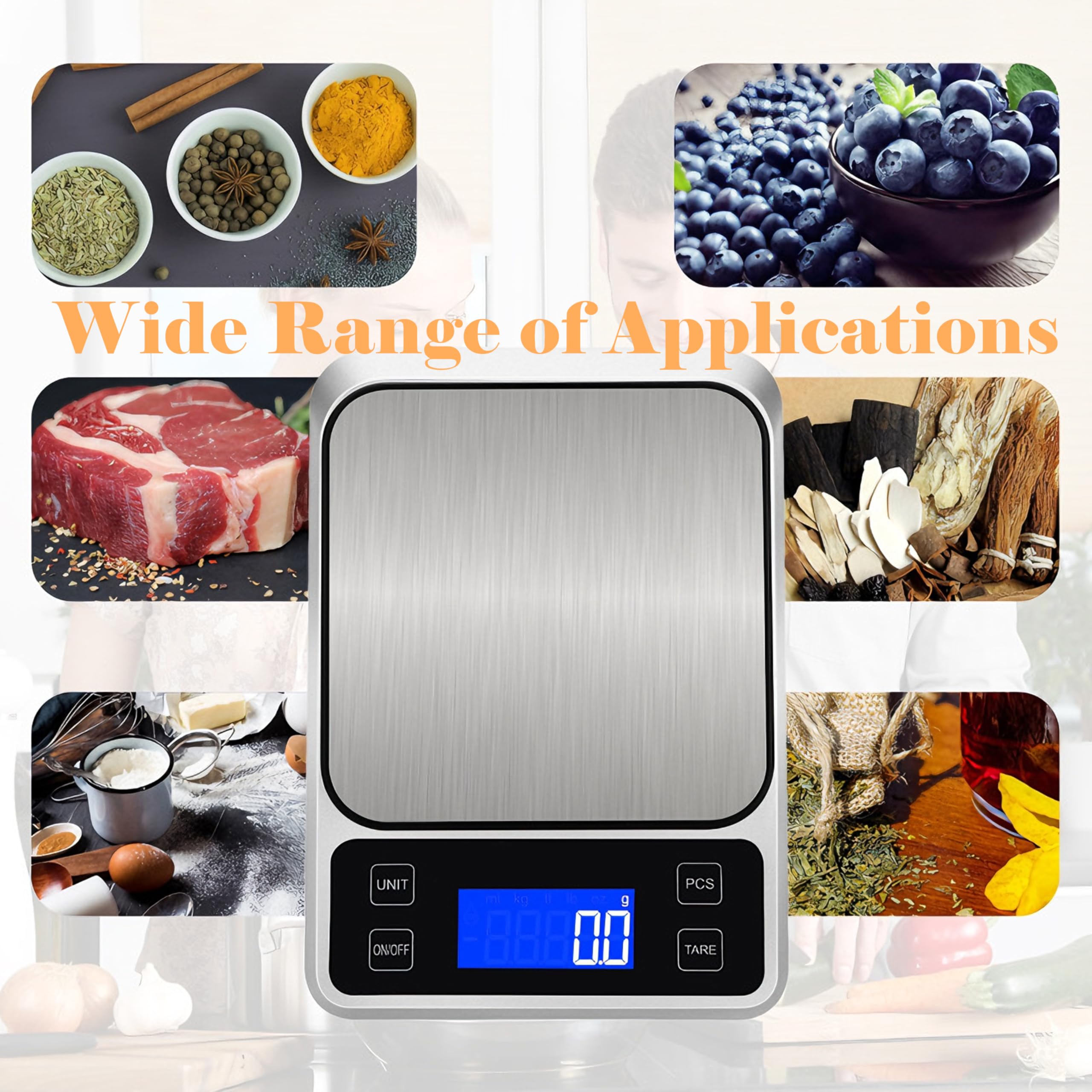 Báscula digital de cocina, báscula electrónica de alta precisión de 0.1 g/0.001 onzas, máximo 5 kg/11 libras, conversión de múltiples unidades, función de apagado automático/tara/conteo, plataforma de