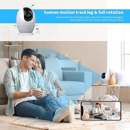 Miniatura 4 de JIENVEY Cámara de seguridad para interiores de 4 MP, cámara para mascotas, cámara de bebé de llamada con un solo toque, panorámicainclinación de