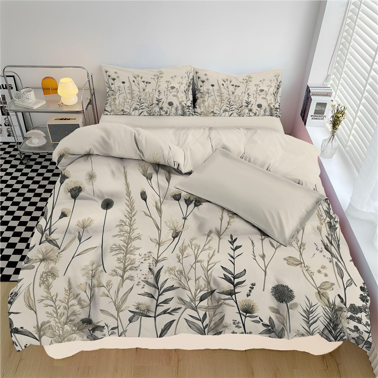 Parure de lit fleurs sauvages beige pour chambre adulte cocooning