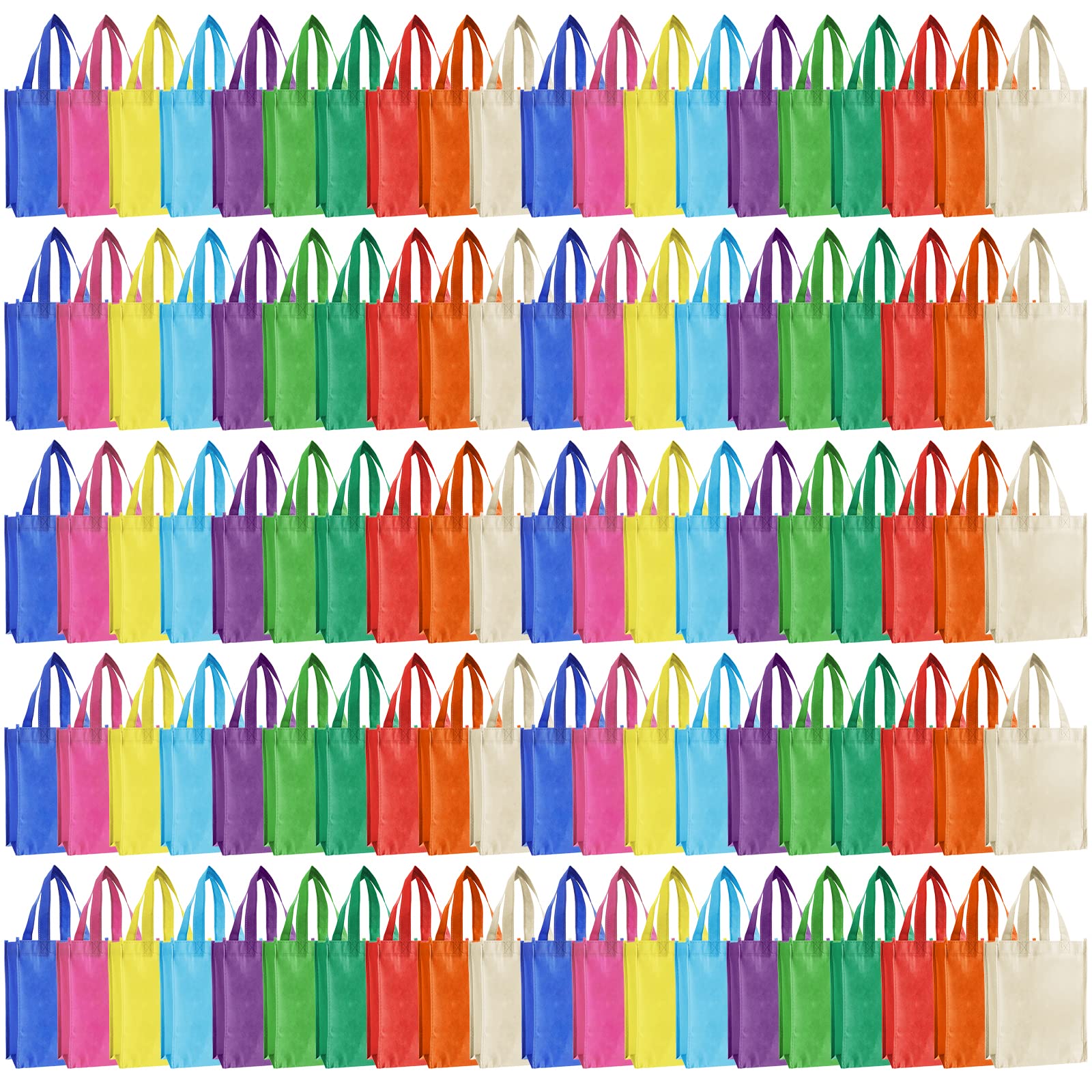 Jexine 100 Pcs Non Woven Bags Reusable Gift Bag with Handles Shopping Tote Grocery Goodie Party Treat Bags Favors(Multicolor)